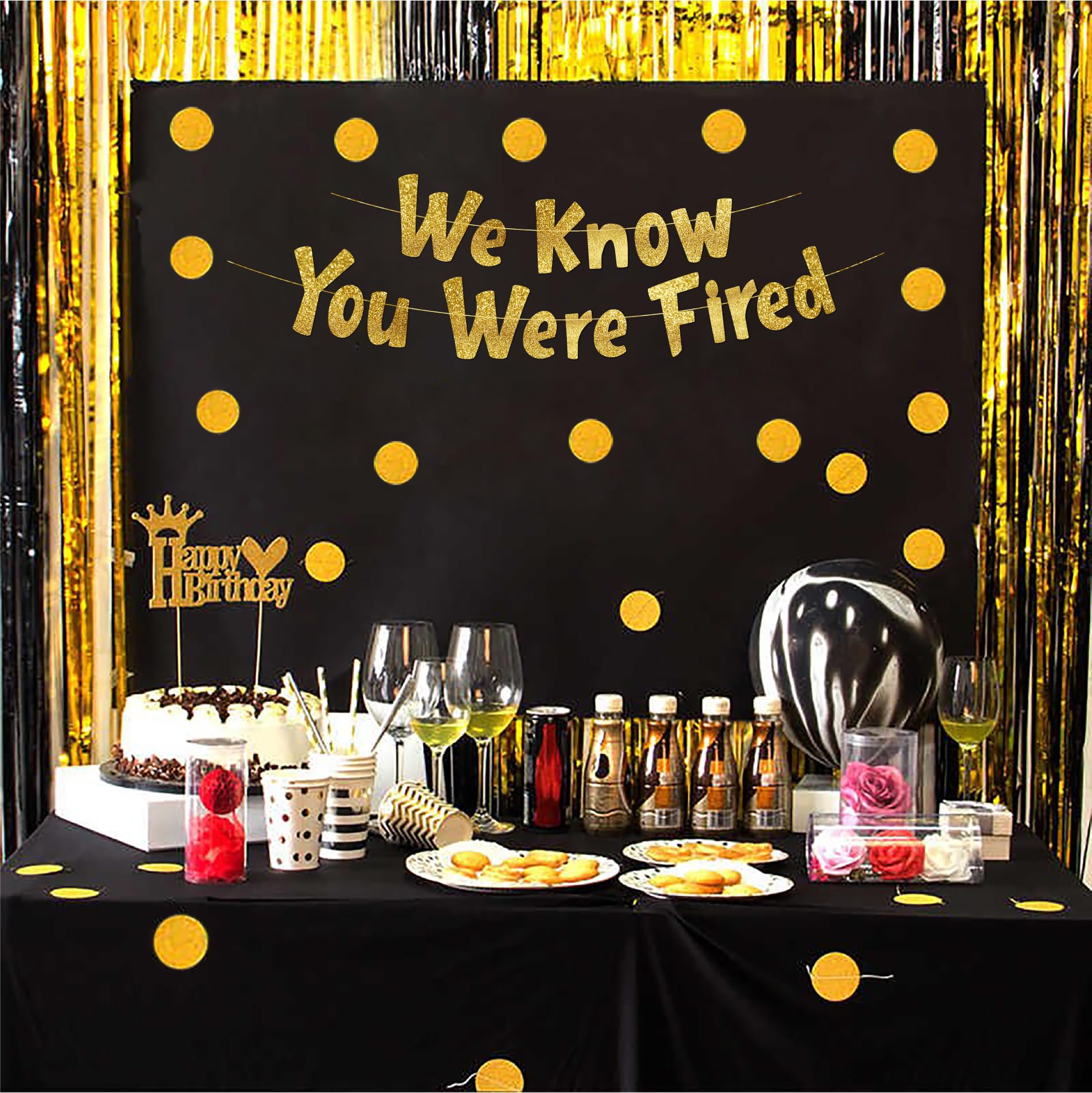 Pre-Strung We Know You Were Fired Gold Glitter Banner, Funny Retirement Decorations for Men and Women - Image 3