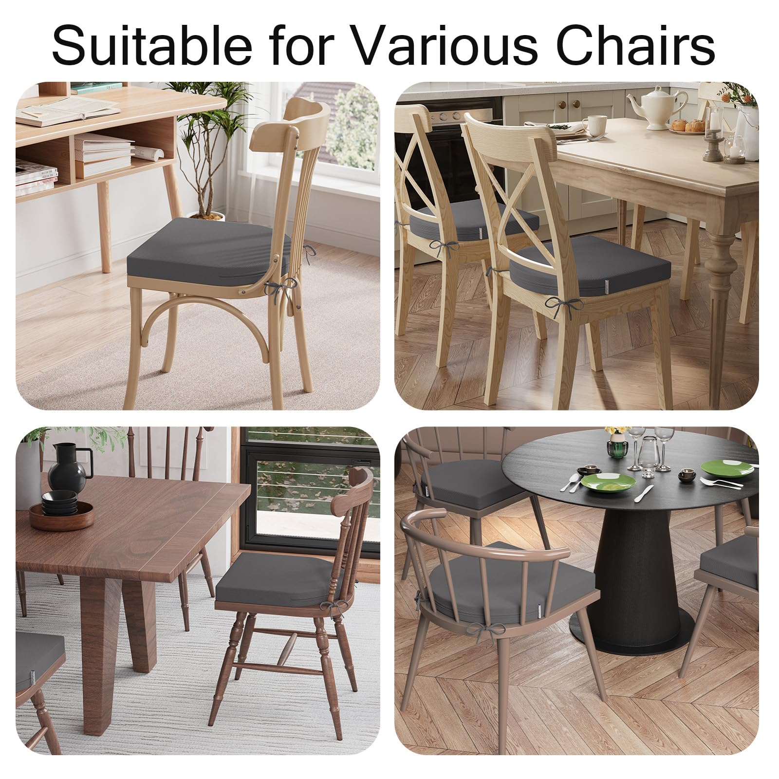 Juego de 2 cojines de asiento para silla de comedor, cojines de silla de jardín y cocina con lazos, cojines de espuma de corduroy en forma de U cómodos para interior y exterior, 40 x 40 cm