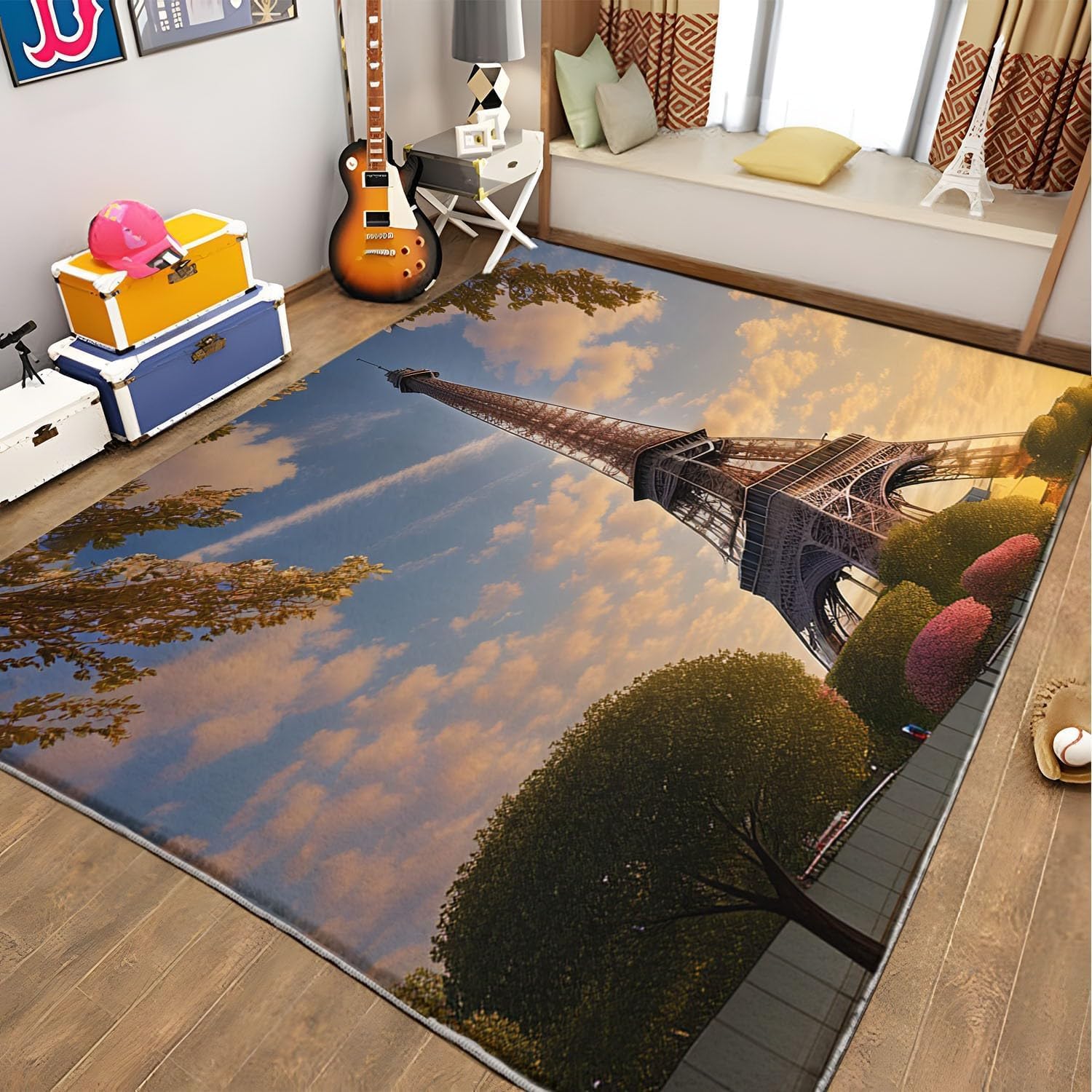 Tapis de salon moderne 3D Tour Eiffel 120x160 poil court doux antidérapant chambre et entrée