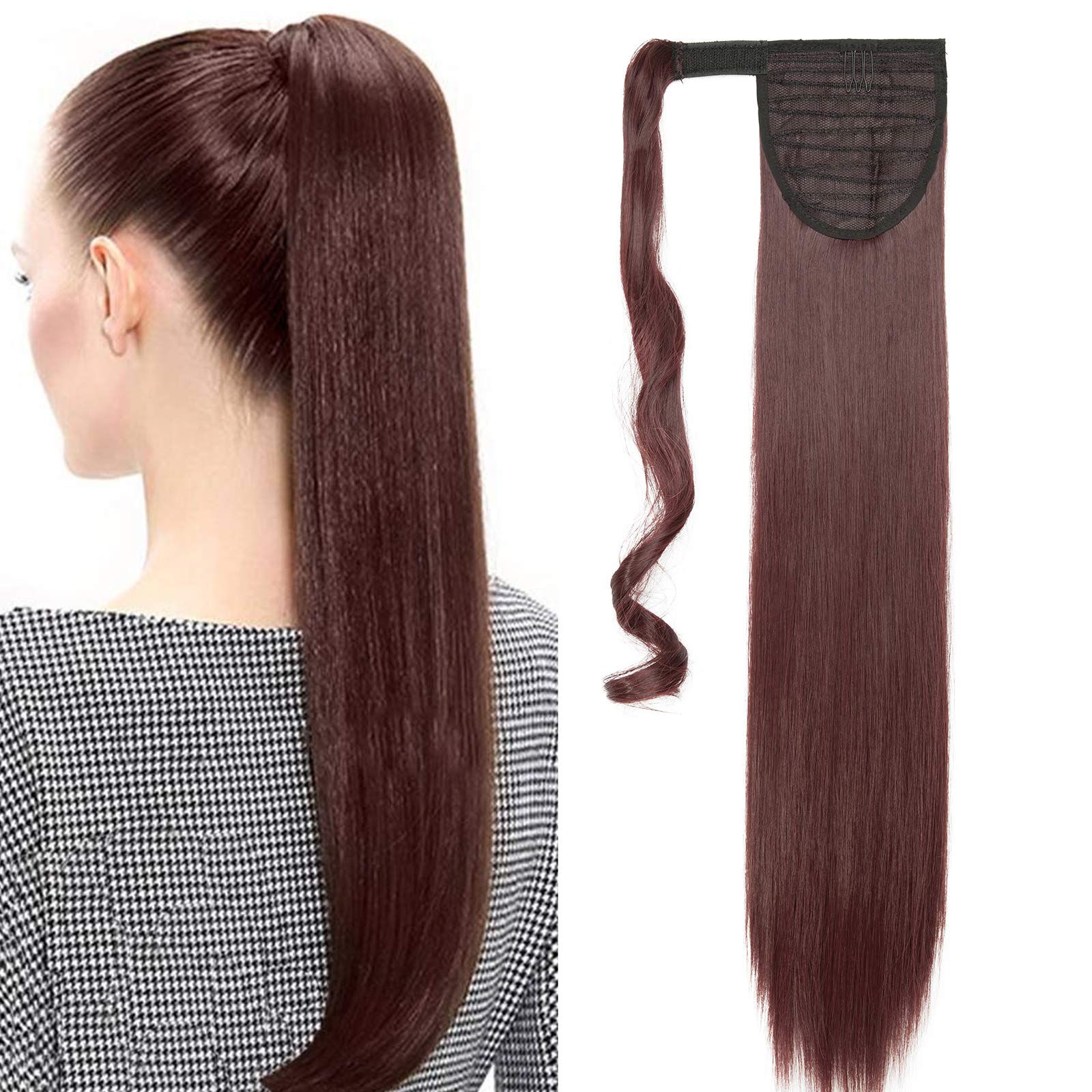 32"(81cm) SEGO Coleta Postiza Larga Pelo Sintético Se Ve Natural [Castaño Oscuro] Extensiones de Cabello Clip Cola Lisa Ponytail Extension (140g) — view 72