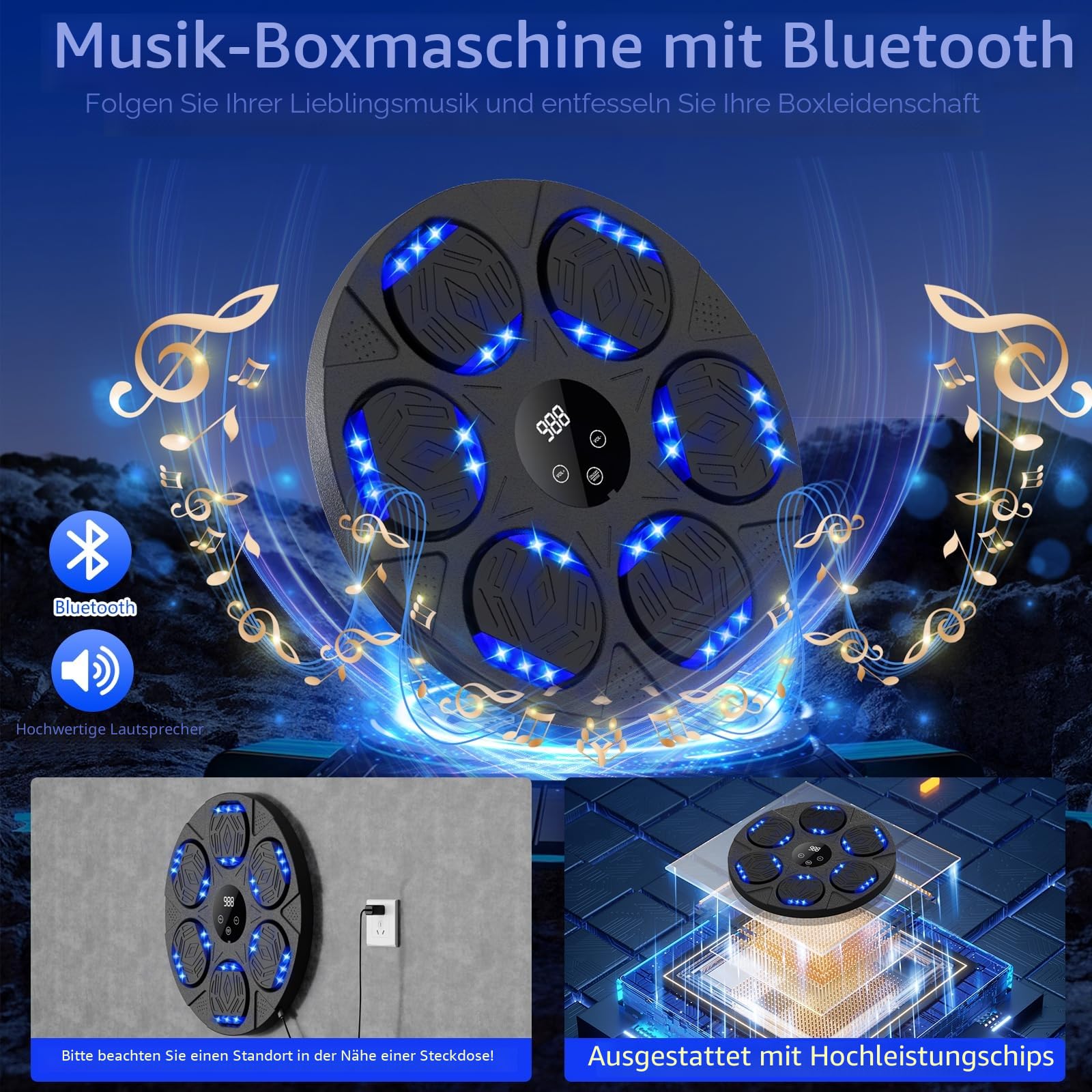 Music Boxing Machine, Led Music Punch mit Boxhandschuhen, Wandmontierte Boxmaschine mit Musik, UnterstüTzt Bluetooth, Boxautomat für Kinder und Erwachsene für Haus, Indoor und Gym