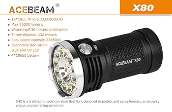 Amazon.co.jp: 懐中電灯 最強 軍用品質 AceBeam X80 25000