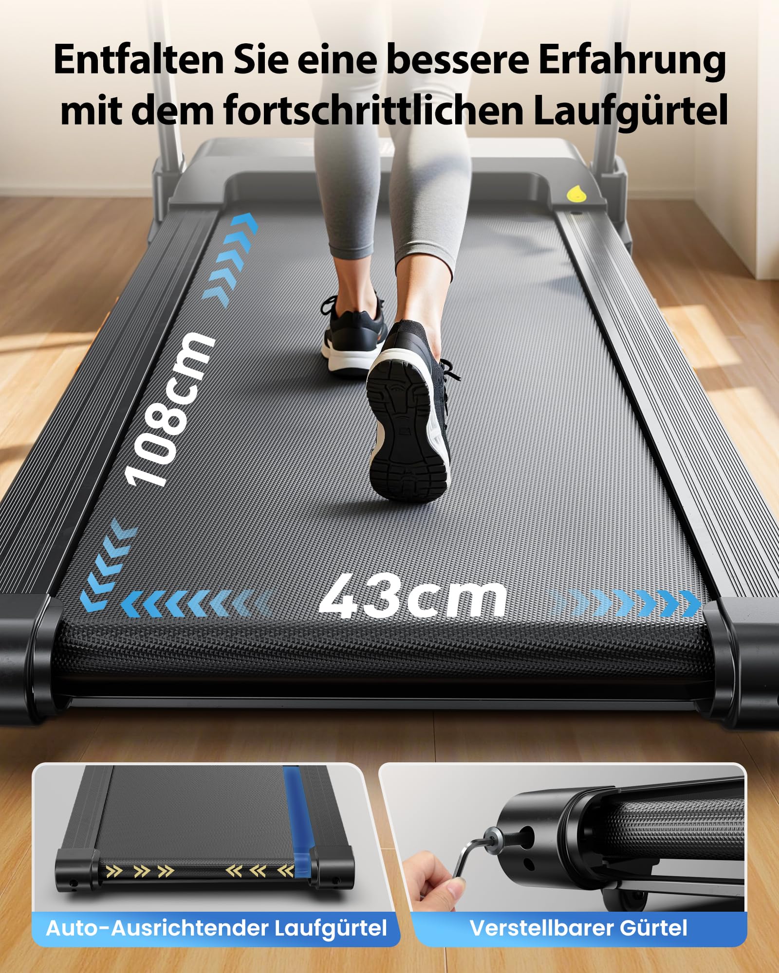 JAGJOG Laufband mit 15% Auto-Steigung und leisem 3-PS-Motor | 1-14 km/h, 12 Programme, LED-Anzeige, klappbar und bis 136 kg