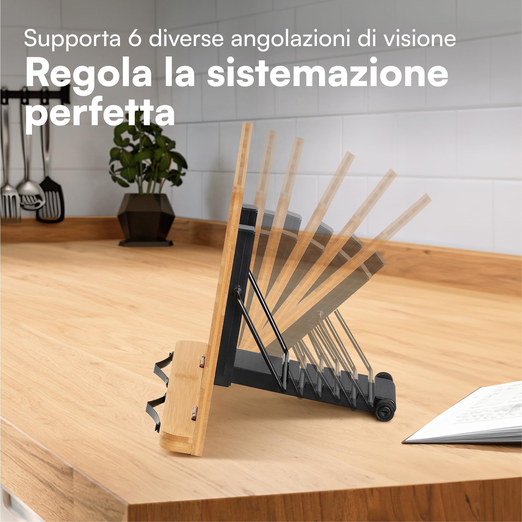 H&S Leggio per Libri da Tavolo in Bambù - Leggio da Tavolo per Libri - Porta Libro Scrivania e Studio - Supporto Portatile Spartiti e Tablet - Poggia Libro Lettura