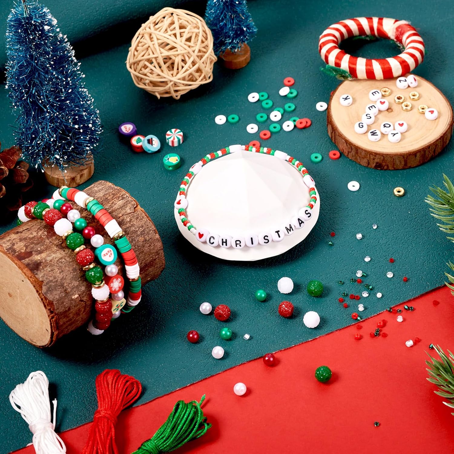 Boutigem 1 Box Christmas Beads for Jewelry Making, Santa Claus Snowflakes Christmas Tree Snowman Candy Polymer Clay Beads for Crafts, Letter Beads Glass Seed Beads Christmas Friendship Bracelet Kit - Image 6