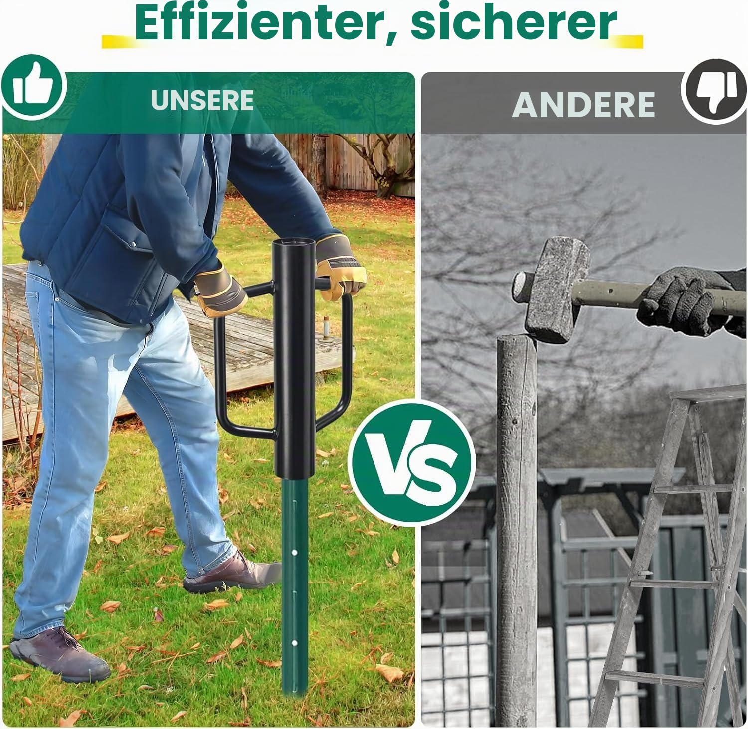 P-Post-Treiber Zaunpfostenramme, 43cm T-Pfostentreiber mit Griffen, Hochleistungs-Zaunpfostentreiber, Pfostenstampfer, Zaunpfostenramme für T-Pfosten, U-Kanal, Metallpfosten