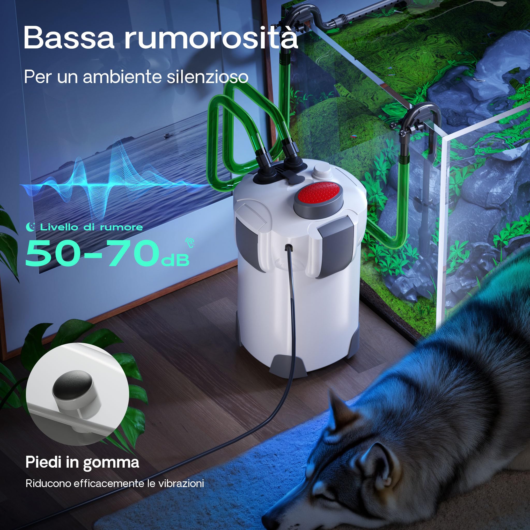 SunSun HW-303 Filtro Esterno per acquari con Pompa 1.400 l/h, Filtro a 3 stadi con mezzi e spugne filtranti Inclusi