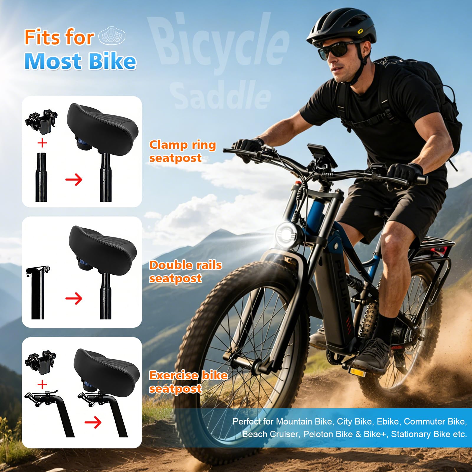 ROADNADO Sella per bici senza naso per uomini e donne, comoda, antiscivolo, impermeabile, sovradimensionata, extra larga, imbottita, cuscino per sellino per bicicletta Peloton Exercise Cruiser City