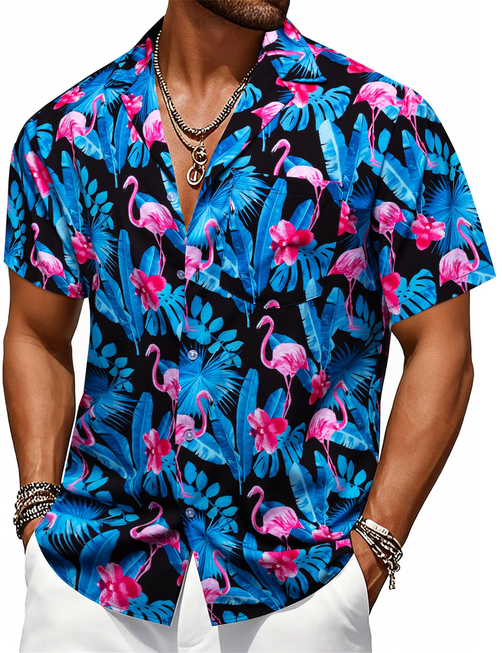 Barry.Wang Camicie hawaiane da uomo con stampa floreale classica casual tropicale spiaggia festa vacanza camicia a maniche corte