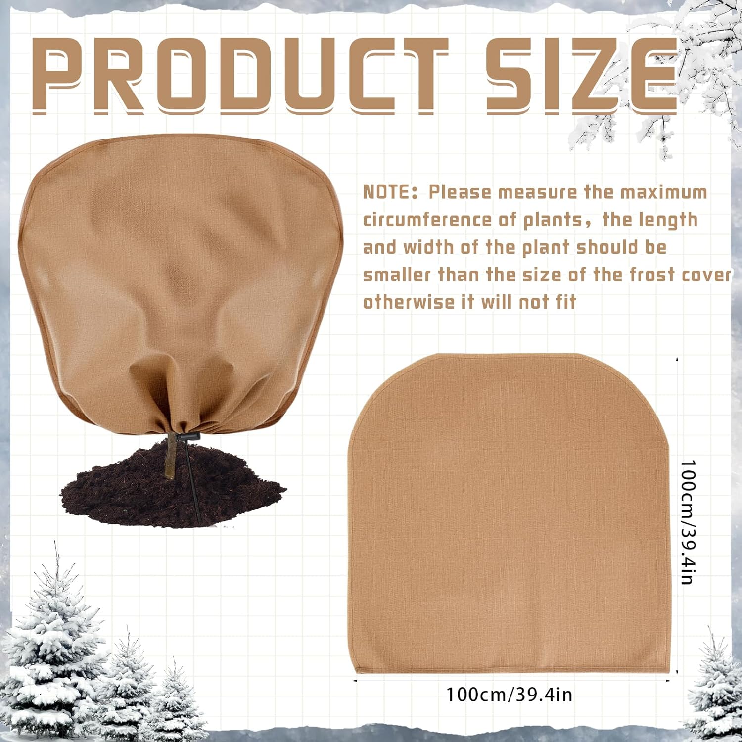12 Pcs Winter Plant Covers Freeze Protection Reusable Plant Protector Bag with Drawstring Warm Shrubs Cover Frost Protection Planting Jacket Bags for Outdoor Garden, Brown (39.4 x 39.4 Inch)