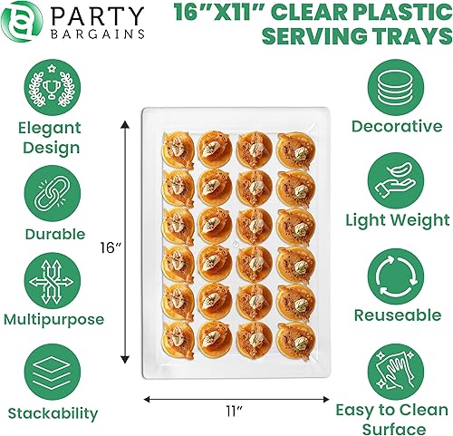 Miniatura 2 de PARTY BARGAINS Bandejas de plástico para servir de 16 x 11 pulgadas, paquete de 8 bandejas desechables de plástico blanco, excelentes para bodas,