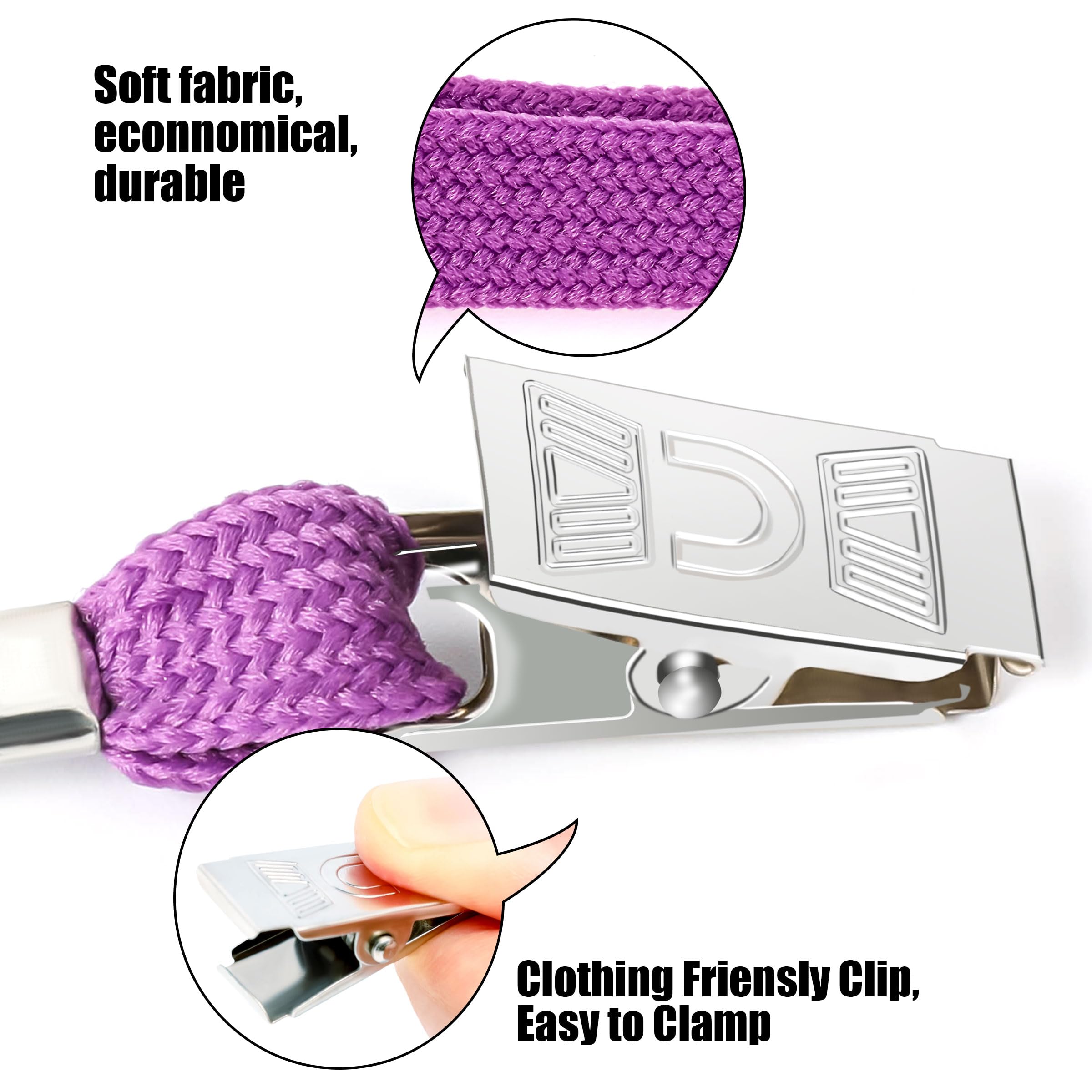 Lot de 100 porte-badges en plastique transparent et 100 cordons noirs avec clip (violet)
