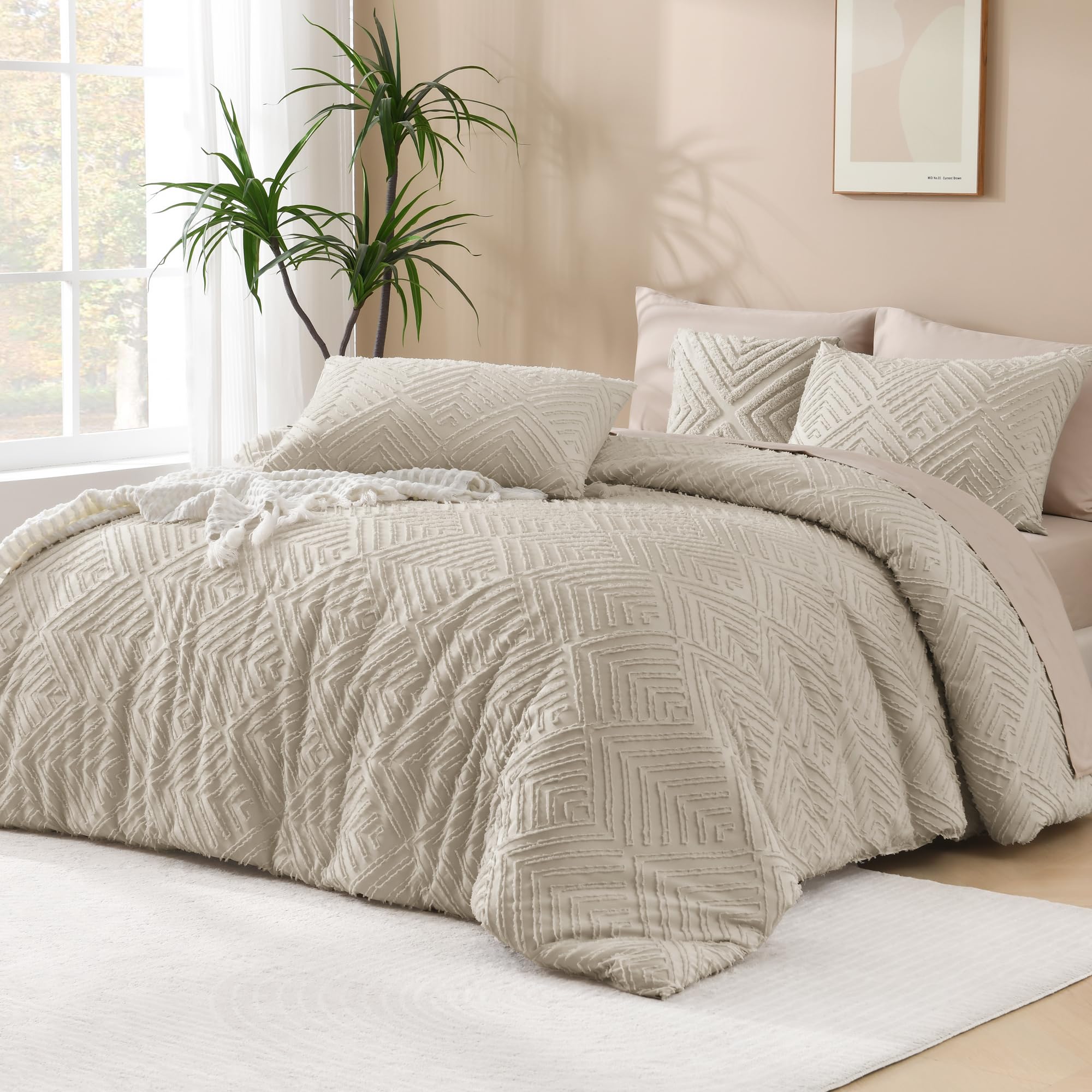 Photo 1 of Andency Super King Comforter Set, Oatmeal, 3-Piece Boho Bedding