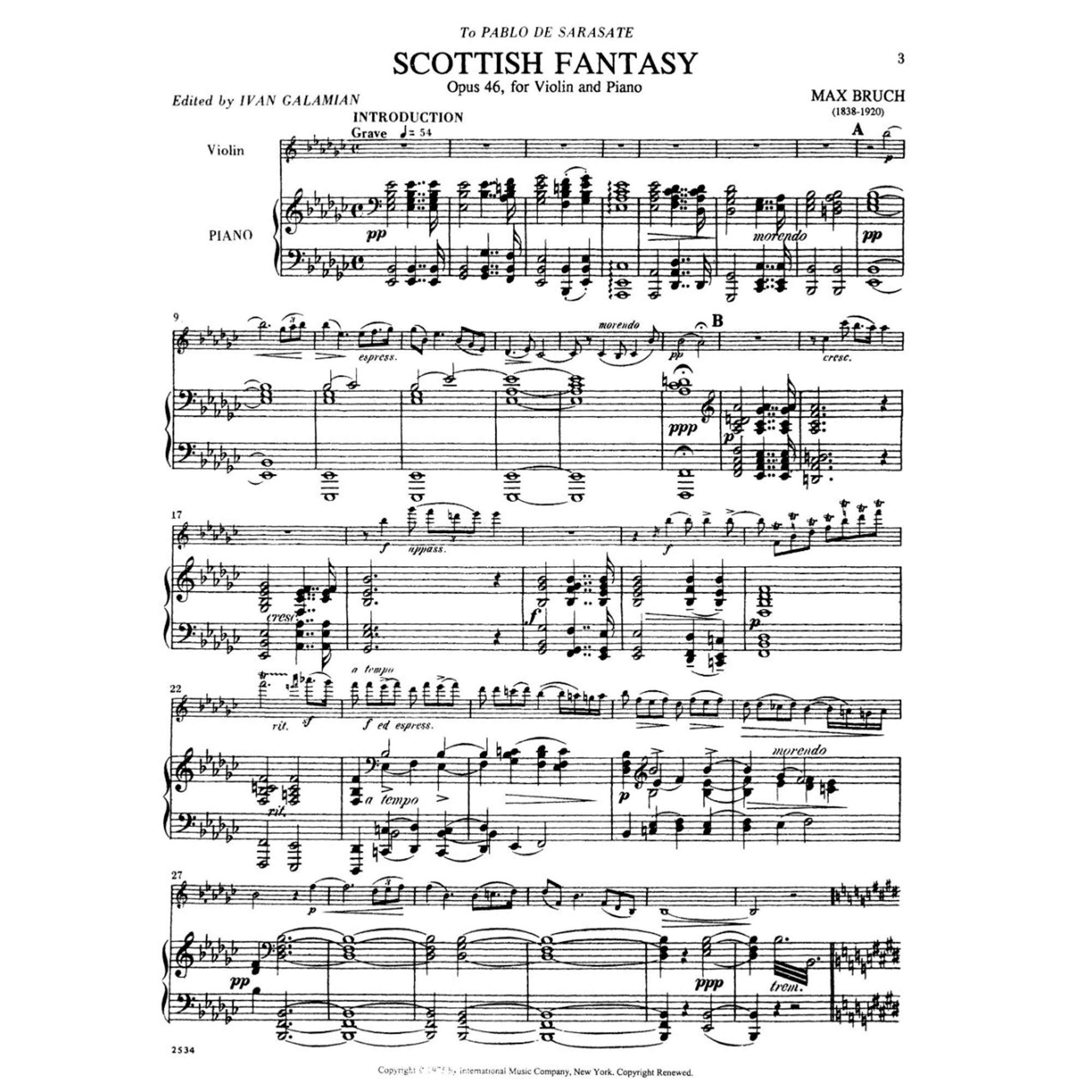 Bruch, Max - Scottish Fantasy Op. 46 for Violin and Piano - Arranged by Galamian - International