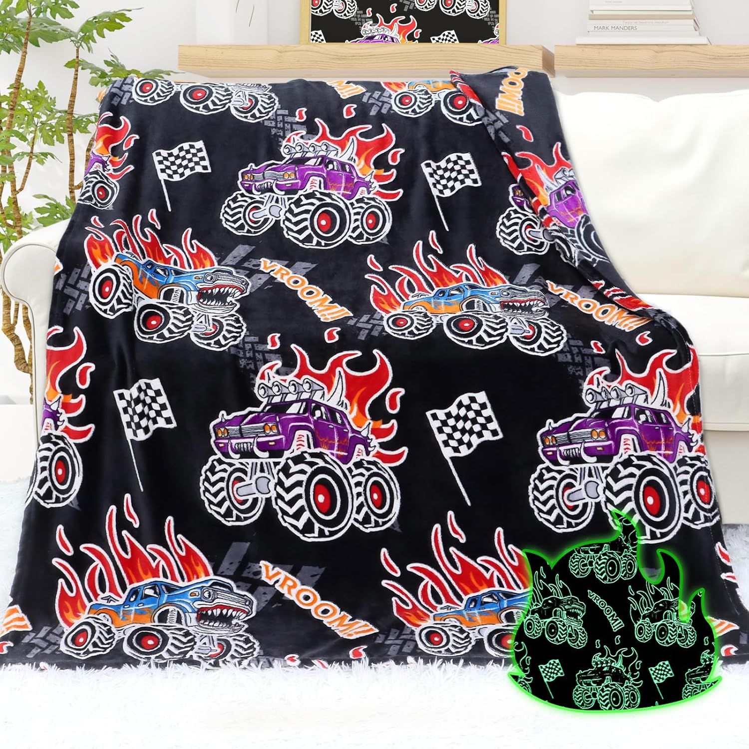 Glow in The Dark Blanket for Boys, Truck and Excavator Toy Gifts for Kids, Toddler Blankets for Boys, Soft Fleece Construction Throw Blanket, Bedroom Bed Sofa, 50"x60"