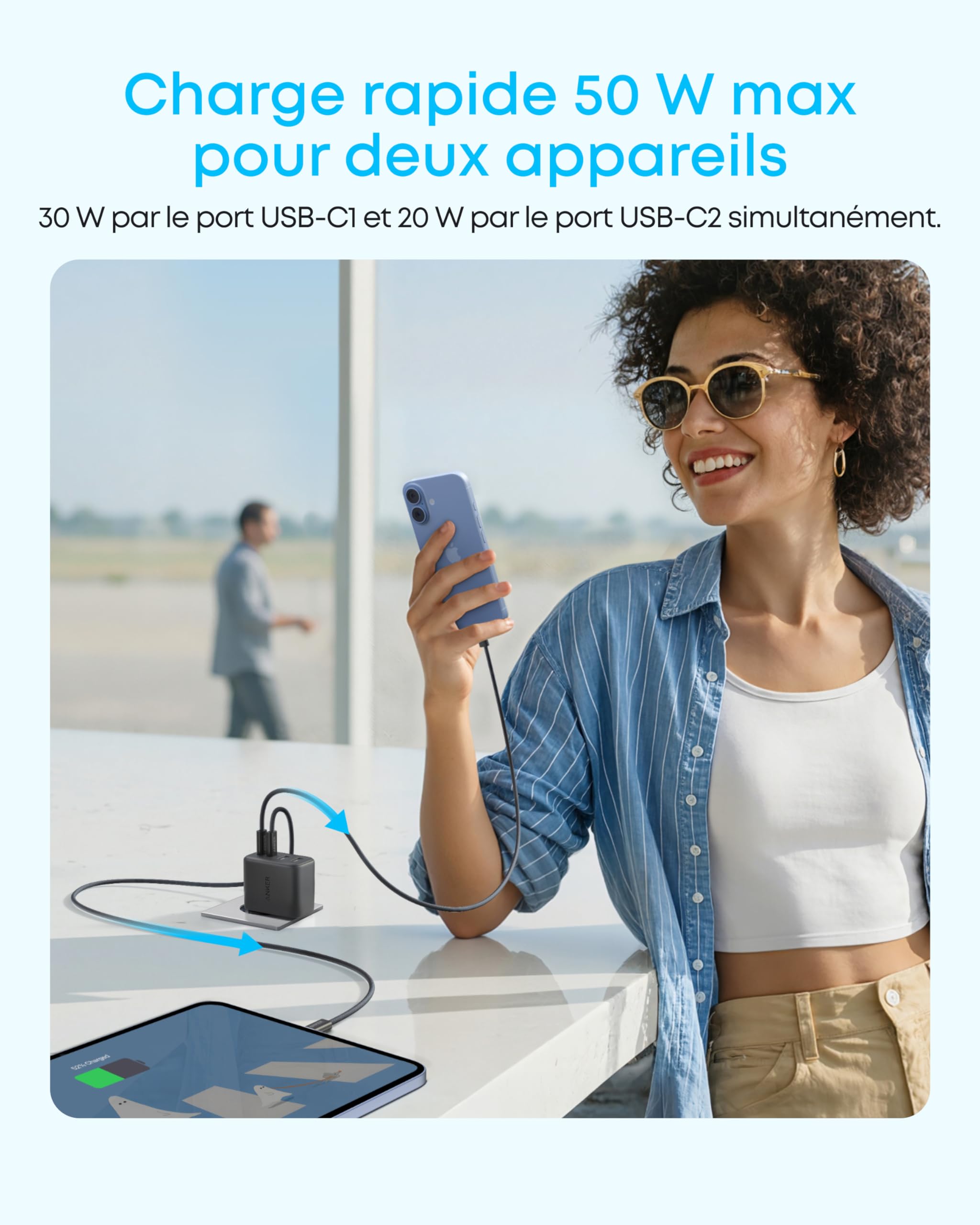 Anker Zolo Chargeur USB C, Adaptateur Mural 4 Ports avec Sortie 50W Max, 2 Ports USB-C et 2 Ports USB-A, Compact et Stable, pour iPhone 17/16, MacBook, iPad, Pixel, Galaxy, et Plus (Câble Non Inclus)