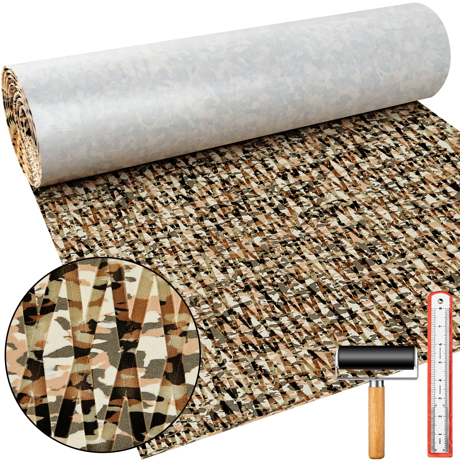 Tinideya Boat Flooring EVA Foam 94" x 35" Boat Decking Non Slip Marine Camo Self Adhesive Carpet with Roller Ruler for Kayak Yacht Motorboat (Diamonds