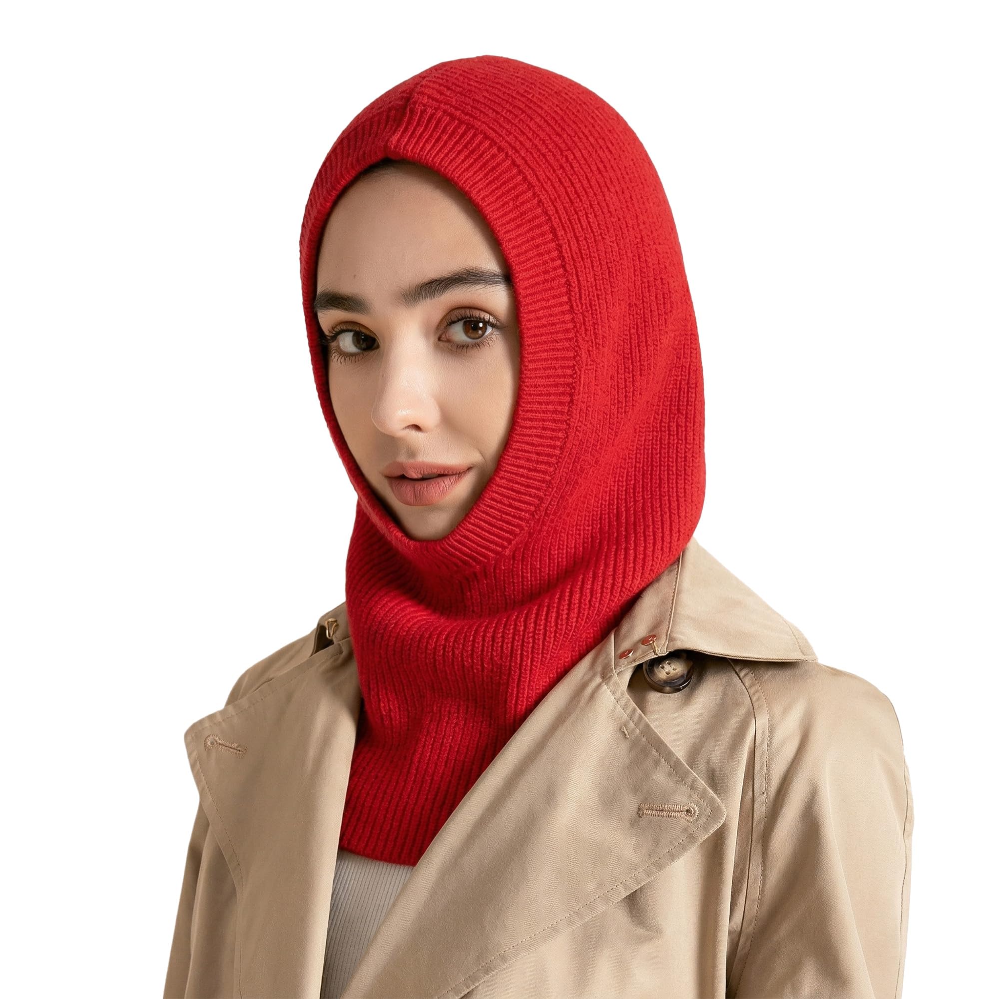 ZLYC Damen Winter Sturmhauben Stricken Winddicht Beanie Mütze Kapuzenschal
