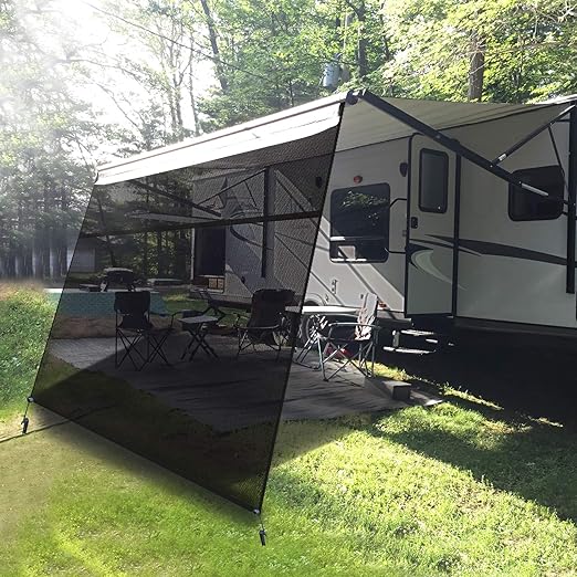 RV Awning Sun Shade Screen with Zipper 9' X 10'(Fit for 11' Awning),RV Awning Shade Screen with Zipper Motorhome Trailer Camper Awnings Screen Black Mesh UV Blocker Complete Kits