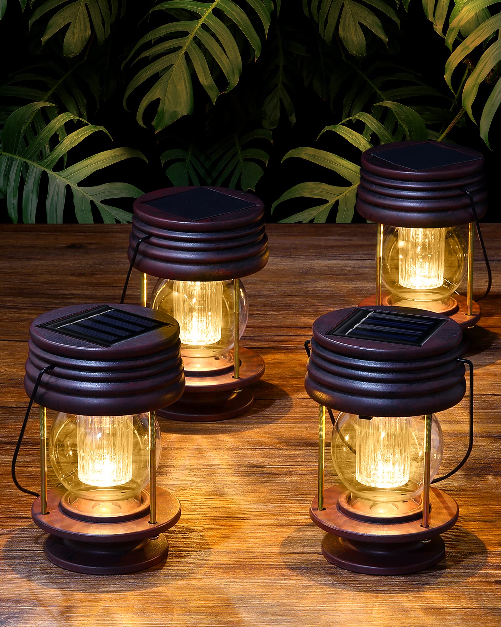 Leelosp 4 Pack Hanging Solar Lanterns Waterproof Lights Powered Led Decorative Landscape Light Table Lamp with Design for Patio, Garden, Yard, and