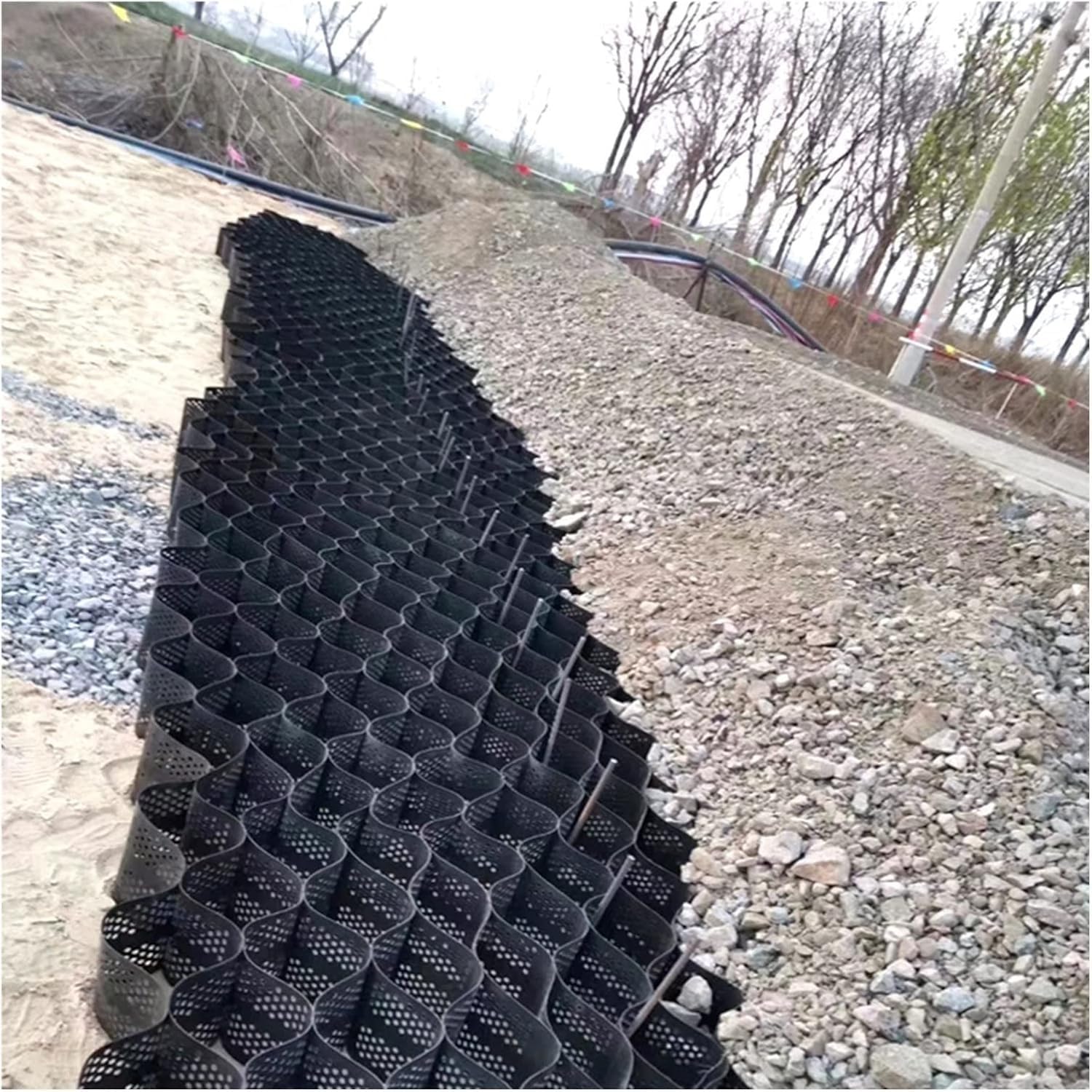 High-Duty Honeycomb Ground Stabilizer for Driveways and Parking Lots - 2" Geocell Grid System(5x9 m)