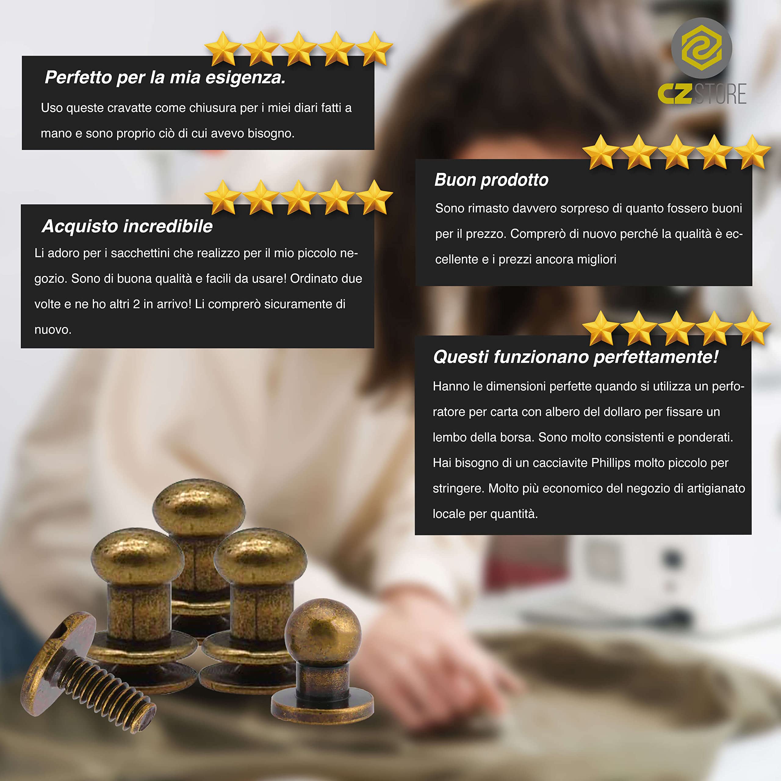 Rivetti in Pelle 6x8mm Vite Tubolare in Bronzo Bottoni a Pressione Confezione da 25
