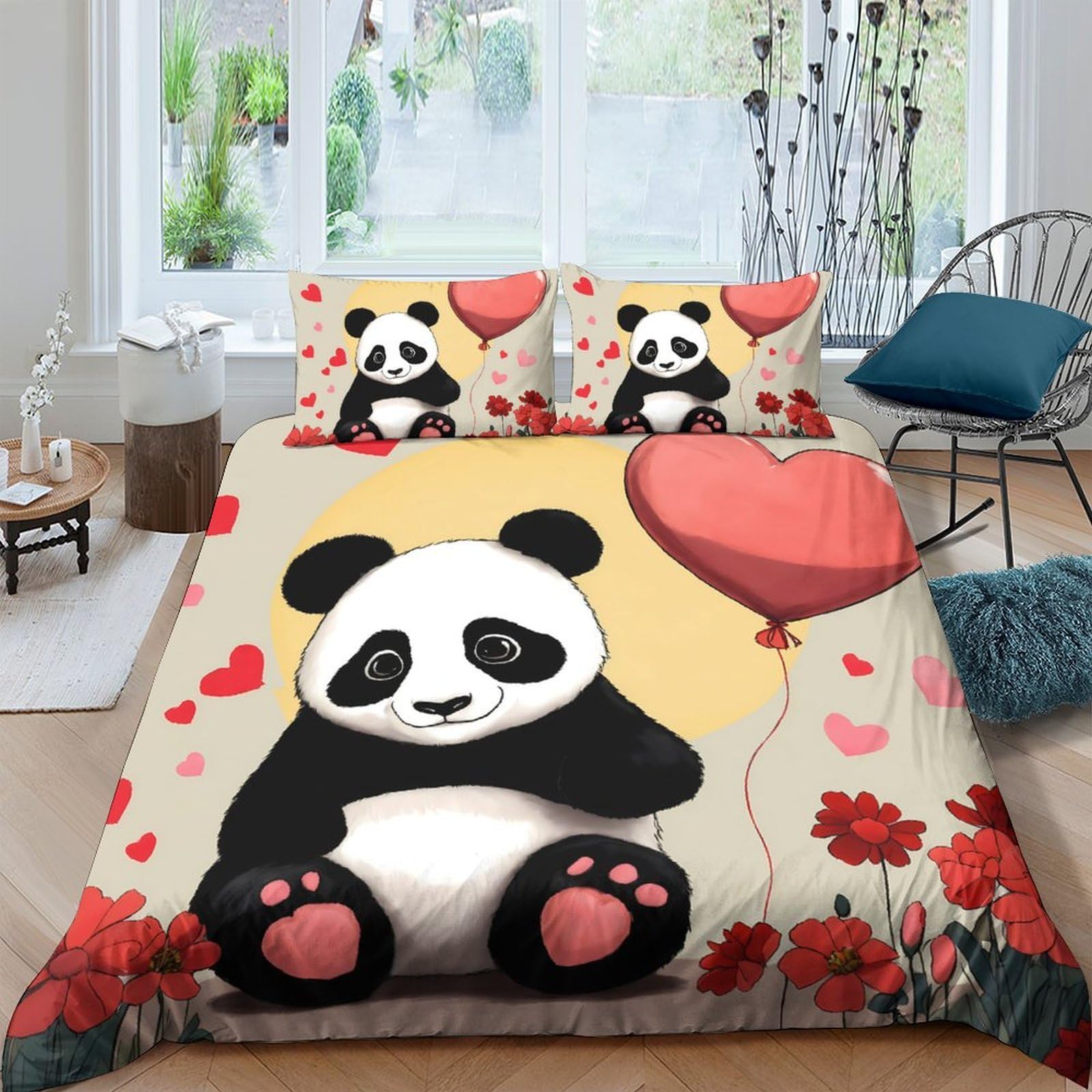 Ctjqhvkz Style-8 3D Printed Panda Balloon Fitted Sheet Microfiber Soft Bedroom Decor Red Floral Mattress Cover For Home Dorm Single（135X200cm）