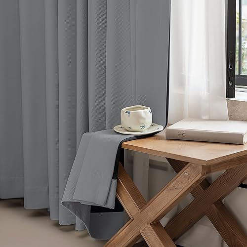 Miniatura 5 de FMFUNCTEX Cortinas opacas 100% gris oscuro para sala de estar, cortinas de 84 pulgadas de tejido largo texturizadas con aislamiento térmico para