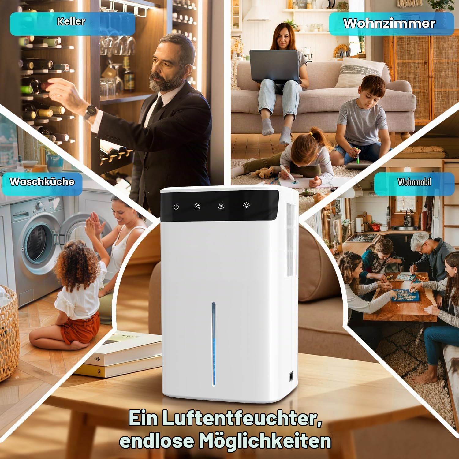 Luftentfeuchter Elektrisch 2,6L, Leiser Raumentfeuchter für Keller, Bad & Schlafzimmer bis 32m², mit RGB Licht, Auto Abschaltung & Schlafmodus, Energiesparender Entfeuchter