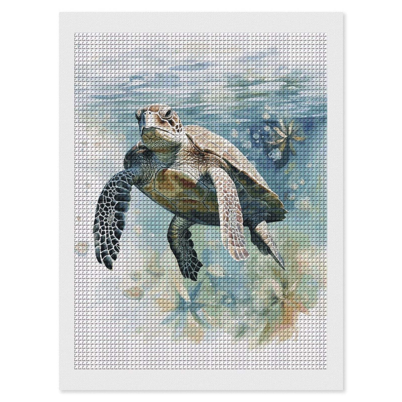 Watercolor Painting of Sea Turtle Swimming in The Sea Diamond Art Kits for Adults, DIY 5D Diamonds Painting Kits for Beginner, Round Full Drill Diamond Dots Painting, 12"x16" Diamonds Pictures Gem Art
