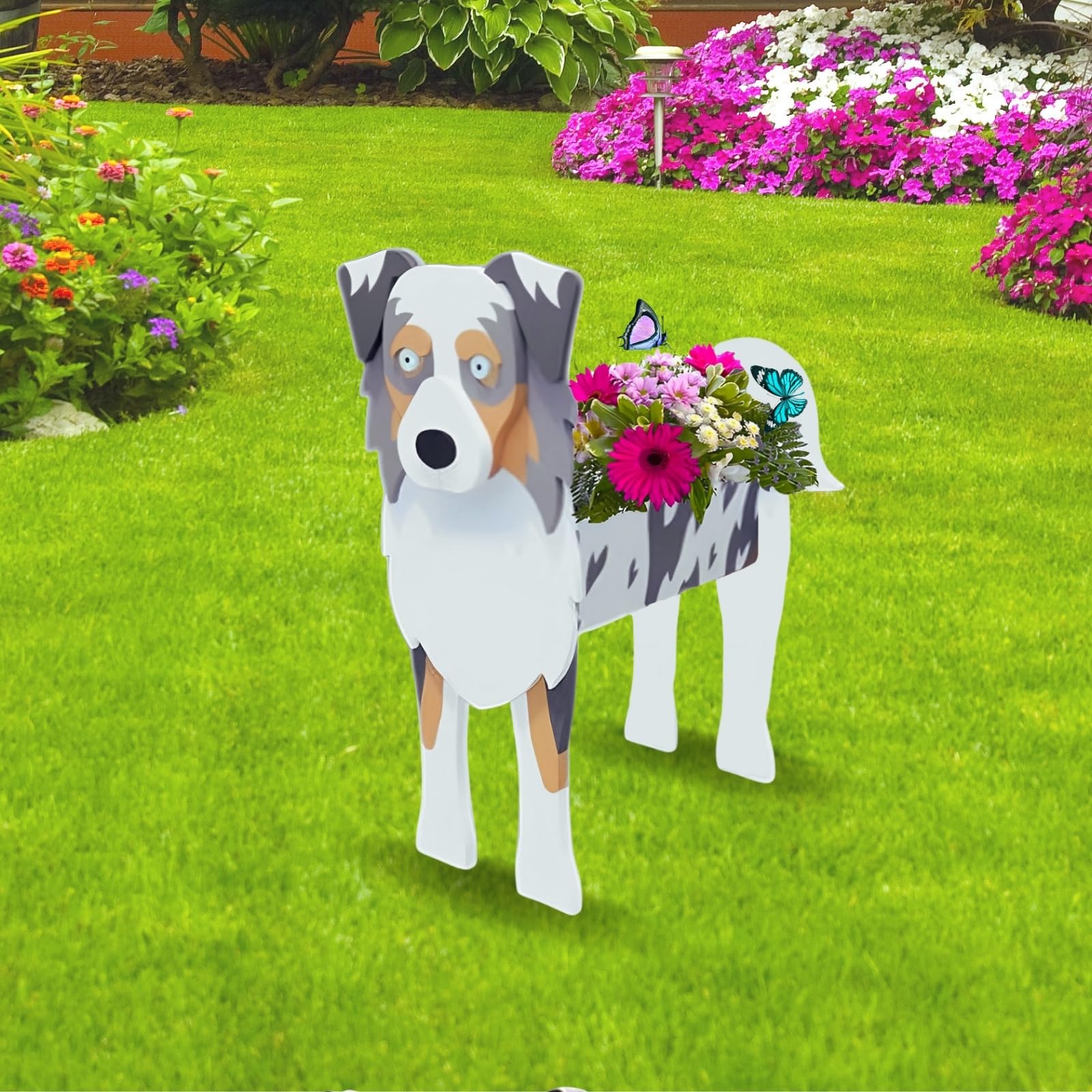 strolfay Australian Shepherd Dog Planter Plant Pots,Cute Large Dog Flower Planter,Gifts for Pet Lovers,Unique Animal Plant Pots,Office,Indoor Outdoor Garden Decor(9.84 * 7.13 * 17in)