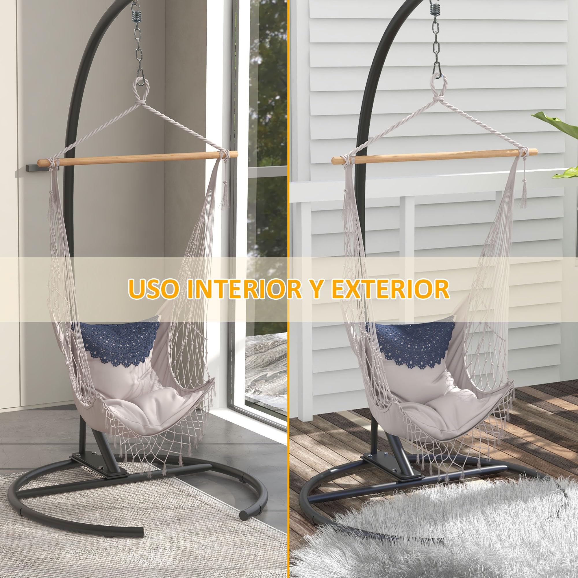 Outsunny Soporte para Silla Colgante de Huevos Marco de Silla de Colgante de Acero Soporte para Silla Columpio con Base Estable Carga 150 kg para Interior y Exterior Ø102x195 cm Negro