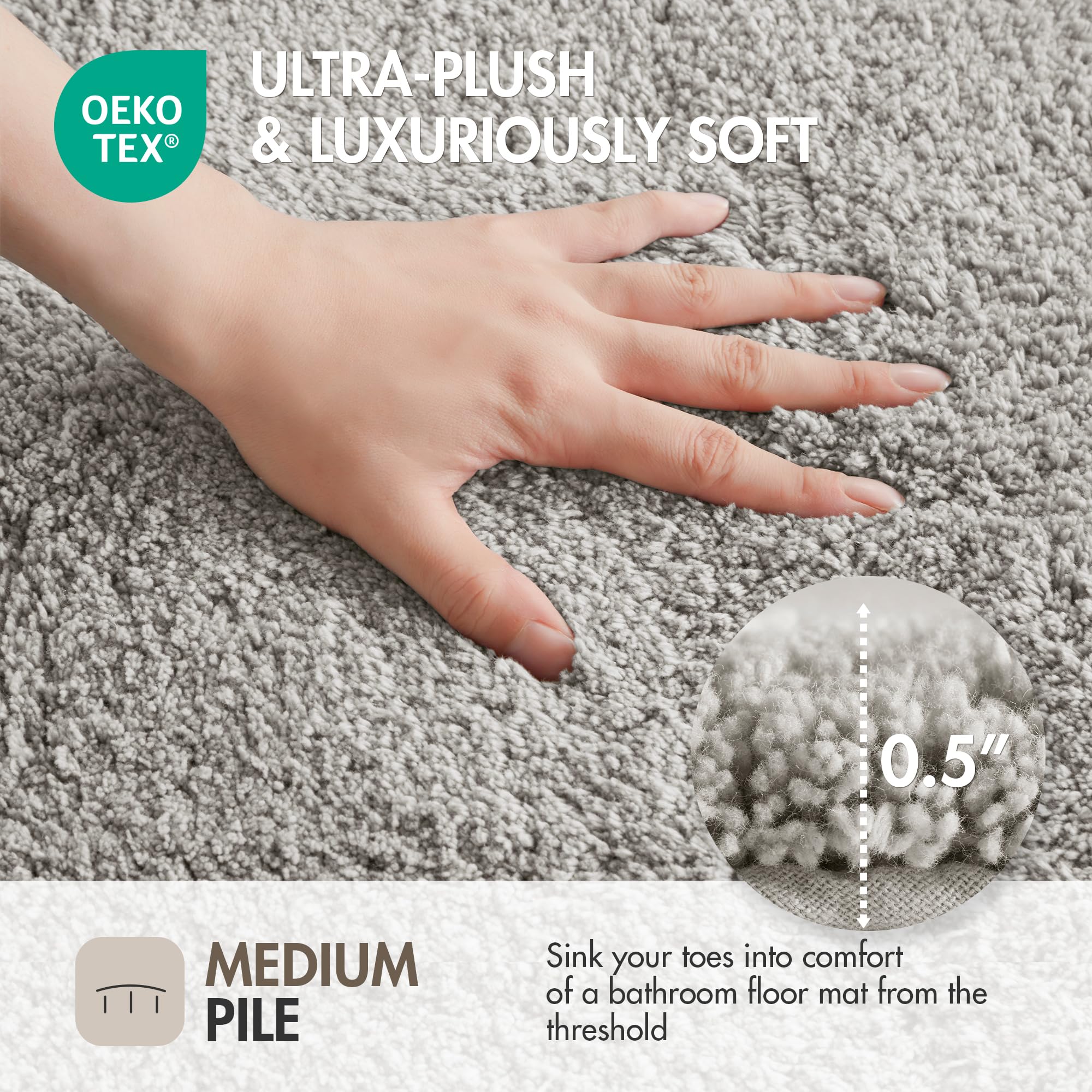 Madison Park Evan Alfombra de baño 100% algodón de Pelo Medio, Ultra Suave, Absorbente de Agua, Secado rápido, Lavable, lujosas alfombras de Color sólido para bañera, Ducha y baño, 24 x 40, Gris