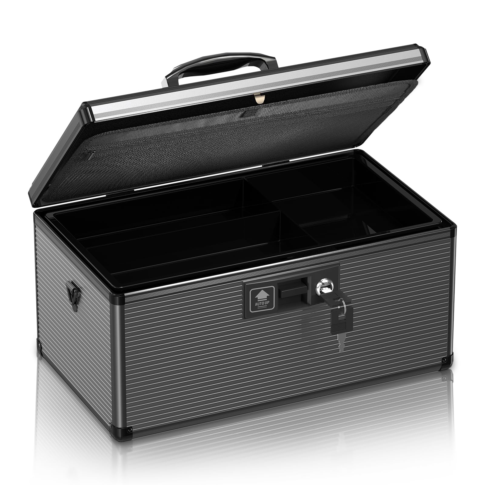 ZORVIDSON Medicine Lock Box with Key,Portable Medication Lock Box with Handle, Medicine Storage Box with Removable Tray for Home, 40.5 * 23.5 * 19 cm (Black, Extra Large)
