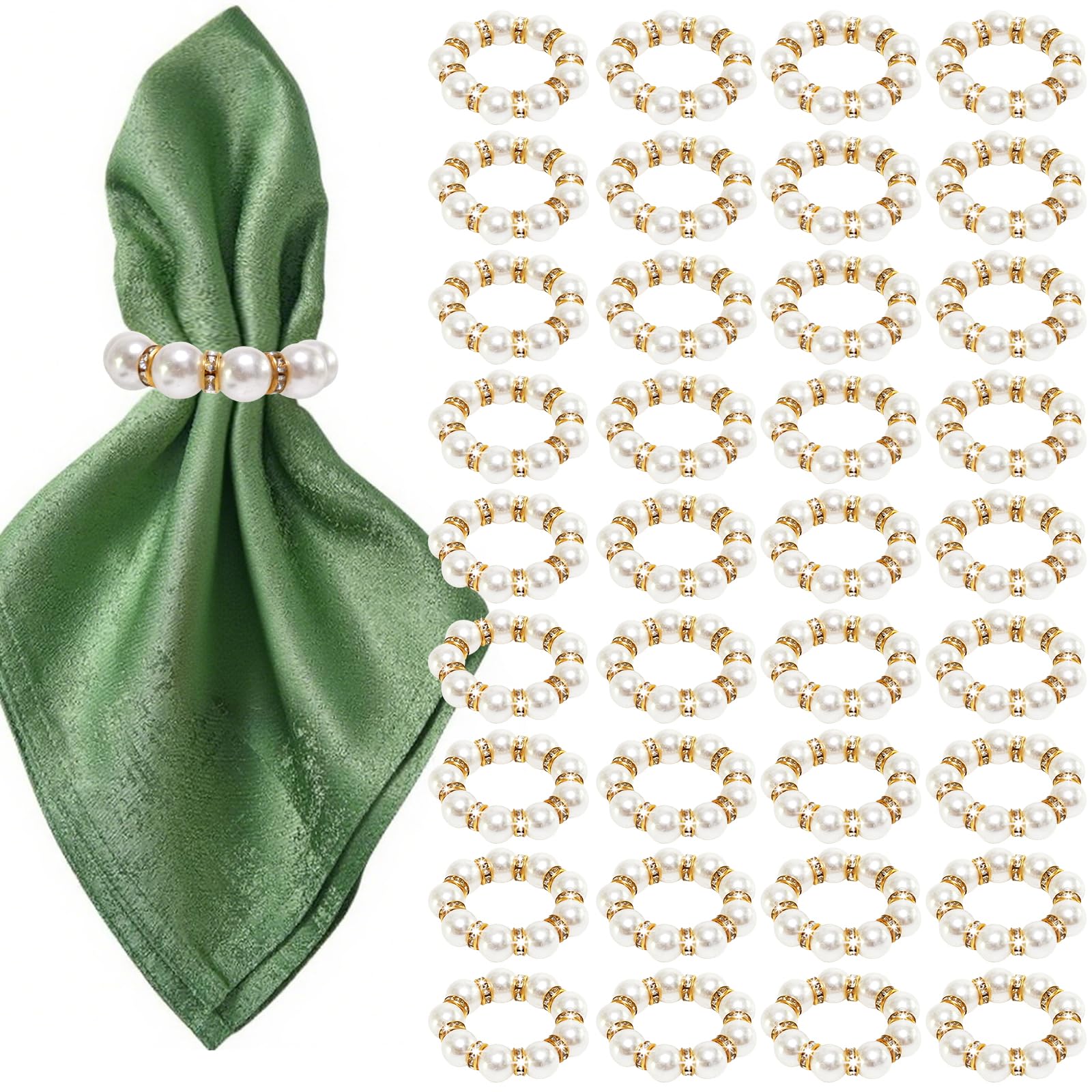 Photo 1 of 100 Pcs Pearl Napkin Rings, Exquisite Gold Napkin Rings Bulk, Suitable for Table Decorations for Weddings, Family Parties, Engagements, Christmas, and Other Occasions