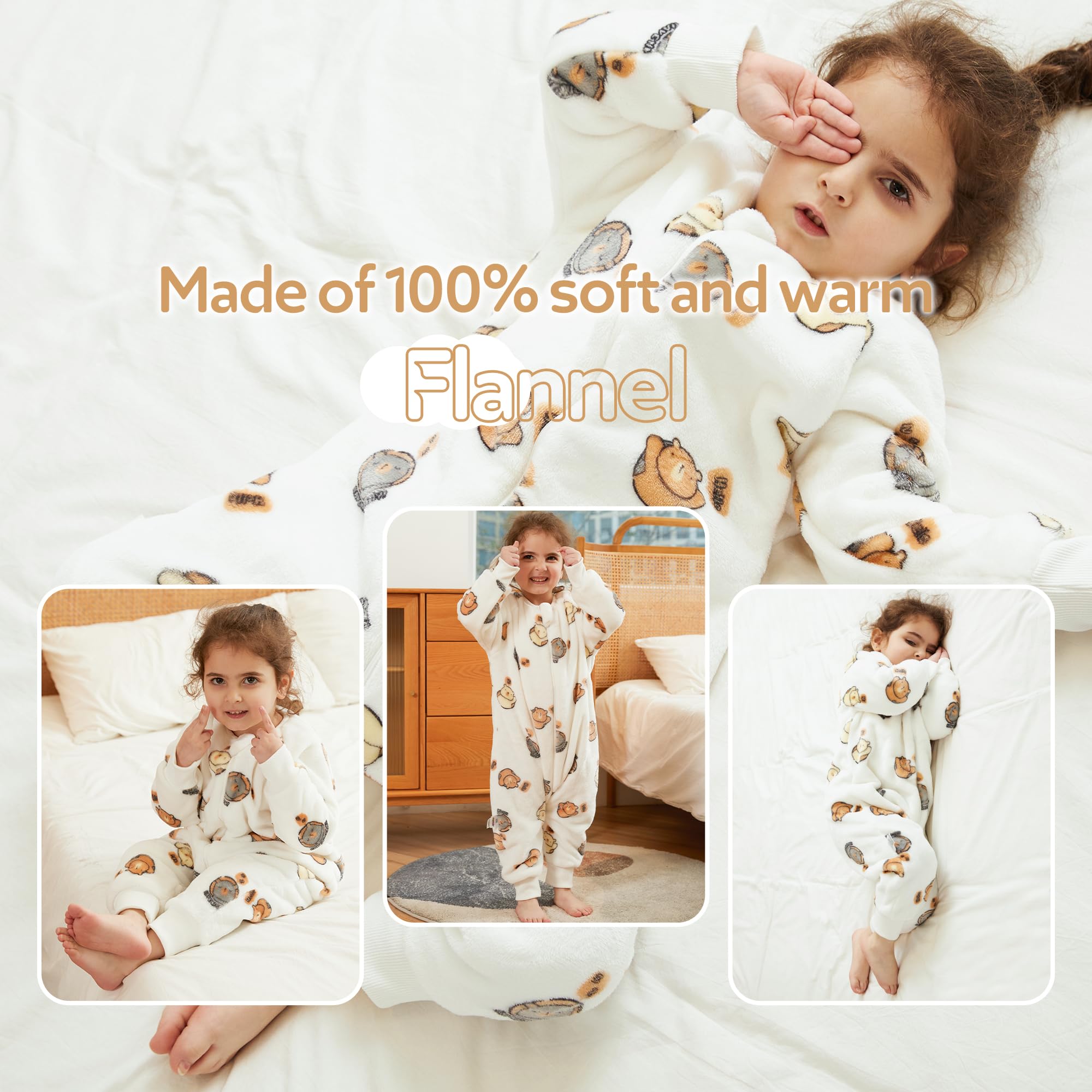 COOKY.D Unisex Baby Boys Girls Flannel Long Sleeve Sleeping Bag with Feet Toddler Newborn Triple Zipper Cartoon Wearable Blanket,White 18-24 Months - Image 2