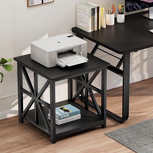 Miniatura 5 de GreenForest Mesa auxiliar con estante de almacenamiento de 2 niveles, mesa auxiliar grande de 24 pulgadas para sala de estar, mesita de noche