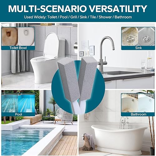 Miniatura 4 de Emycool Limpiador de inodoro de piedra pómez, paquete de 12 piedras pómez con mango para limpieza de inodoros, bañeras, fregaderos, piscinas,