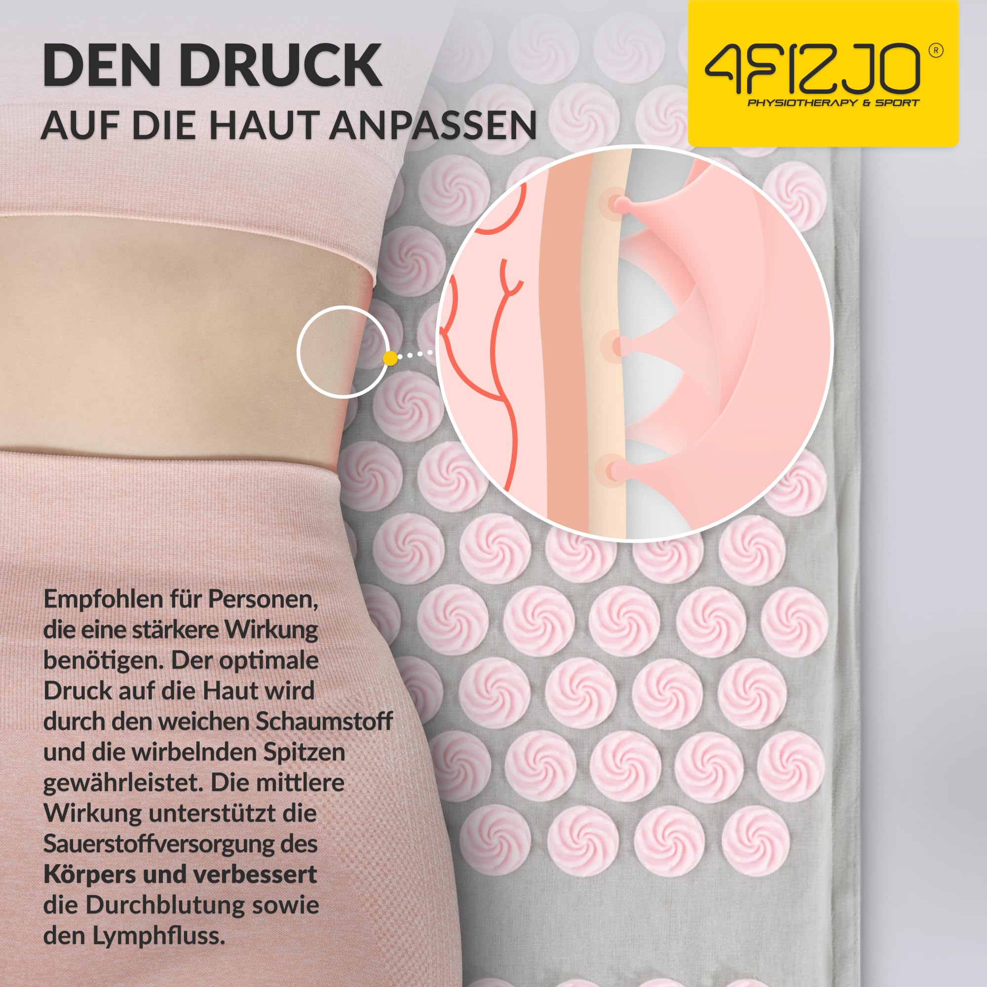 4FIZJO Akupressurmatte & Kissen ECO XL, 110x42x2 cm, mit Tragetasche, Umweltfreundliche Materialien, 9750 Stacheln, Massagematte für bessere Durchblutung, Muskeln Entspannung, Farbe: Grau und Rosa