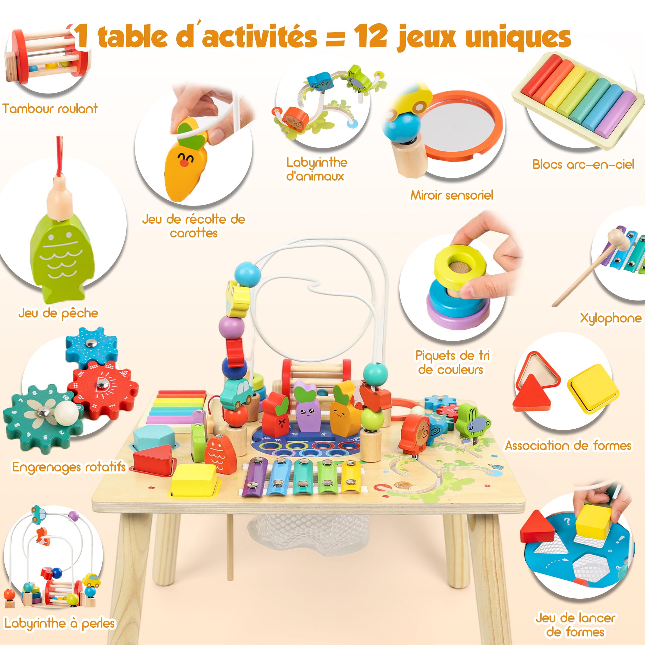 XIAPIA 12 in 1 Table d'Activité Bébé 2 3 4 an,Table d'éveil bébé 12+ Mois
