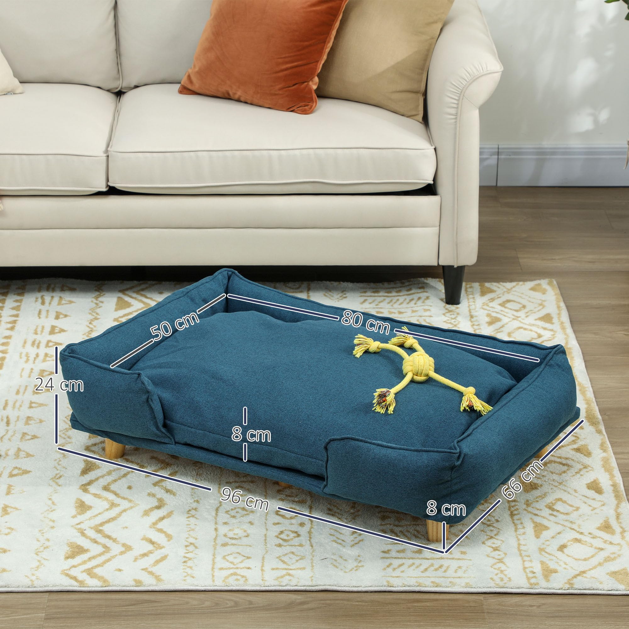 PawHut Divano per Cani Grandi Fino 30 kg, Cuccia Lettino Rialzato per Animali da Interno con Cuscino Rimovibile, 96x66x24 cm, Blu