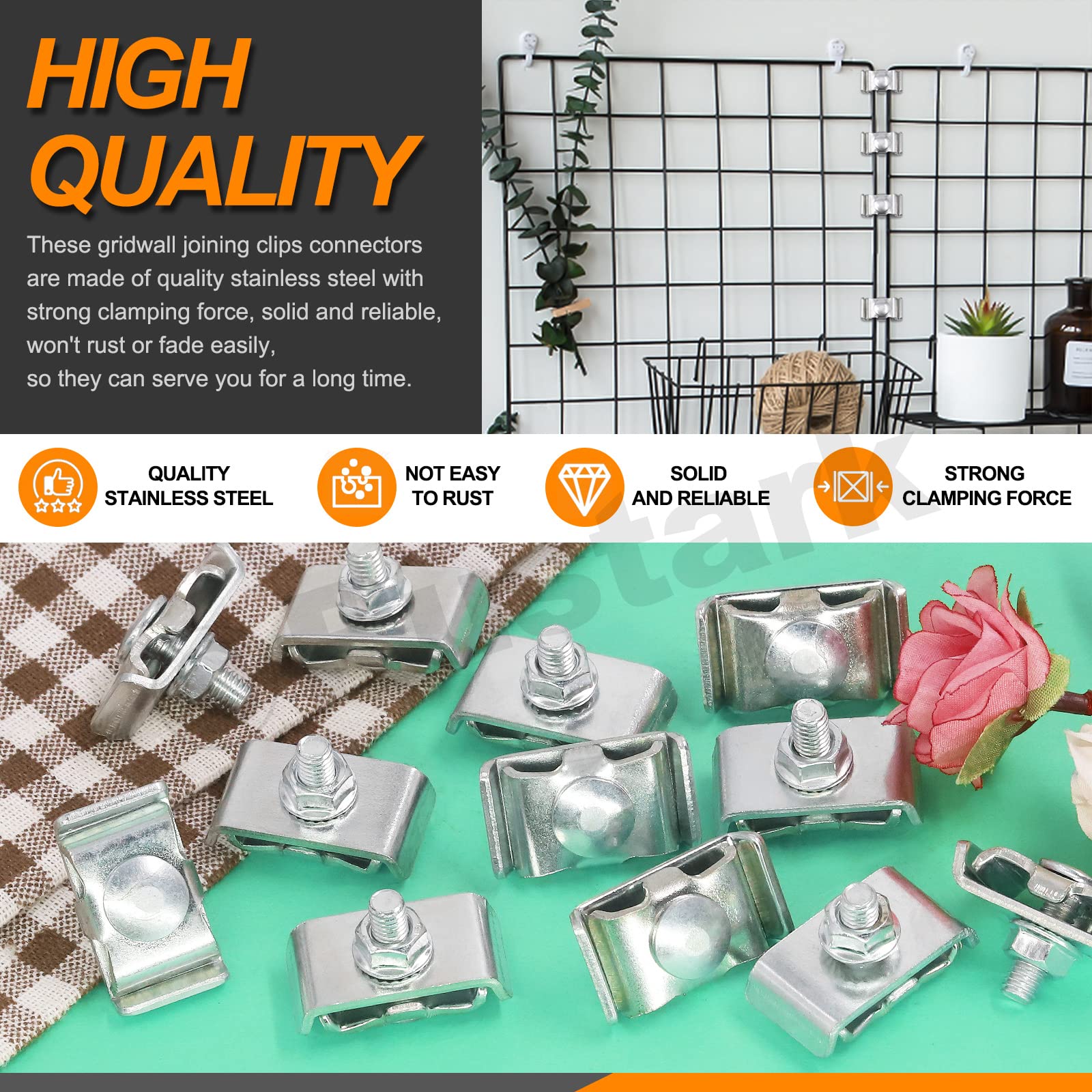 Snapklik.com : 30 Sets Stainless Steel Gridwall Joining Clip Connectors ...