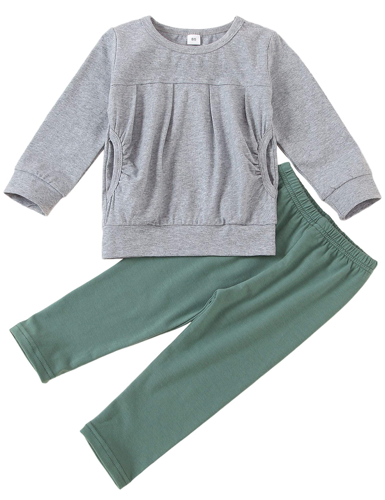 Toddler Girl Clothes Ruffle Flare Tunic Top Long Sleeve Shirt Pants and Headband Fall Winter Outfit Set (Gray-A, 2-3 T)