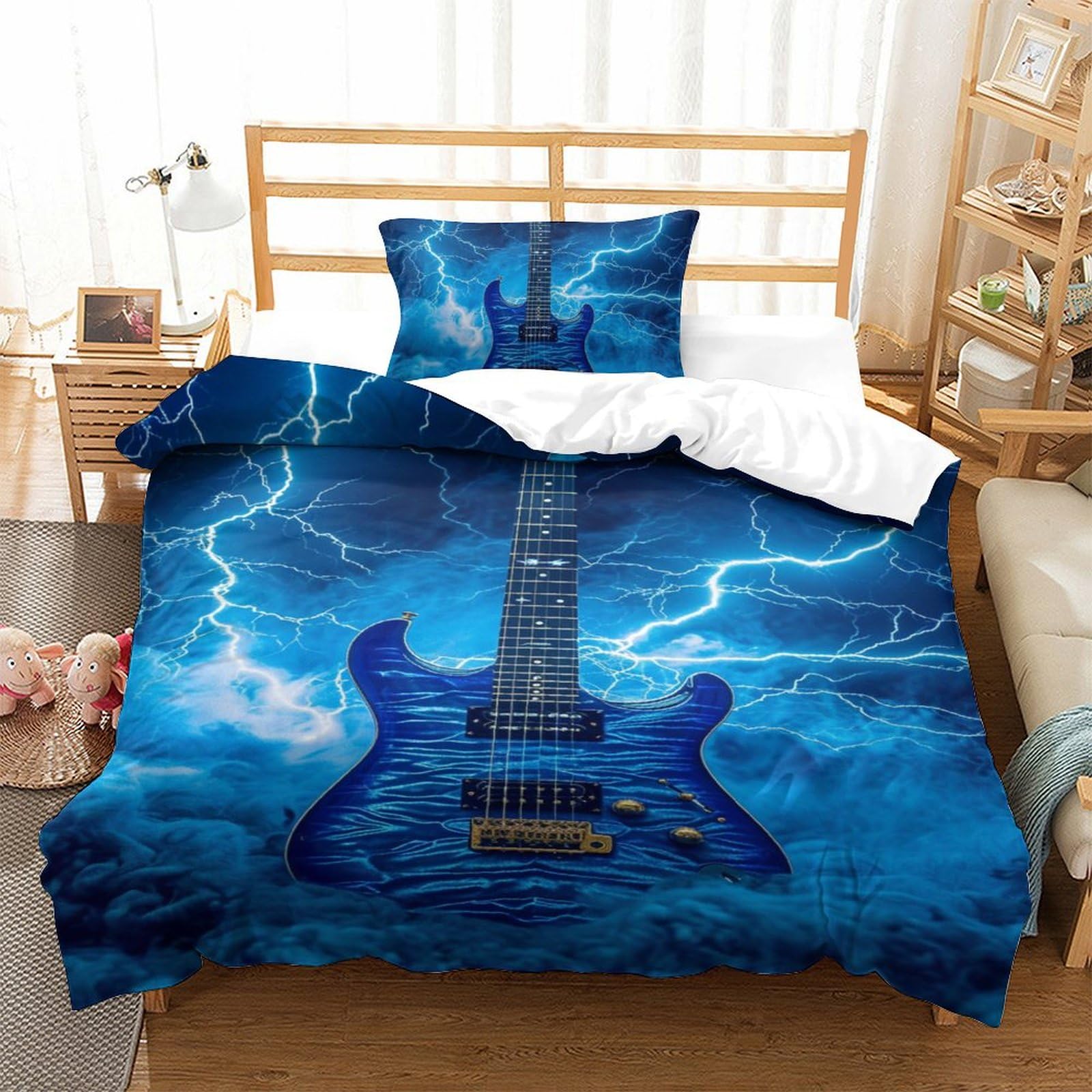 Housse de couette guitare 3D pour chambre d'ado literie microfibre douce 135x200