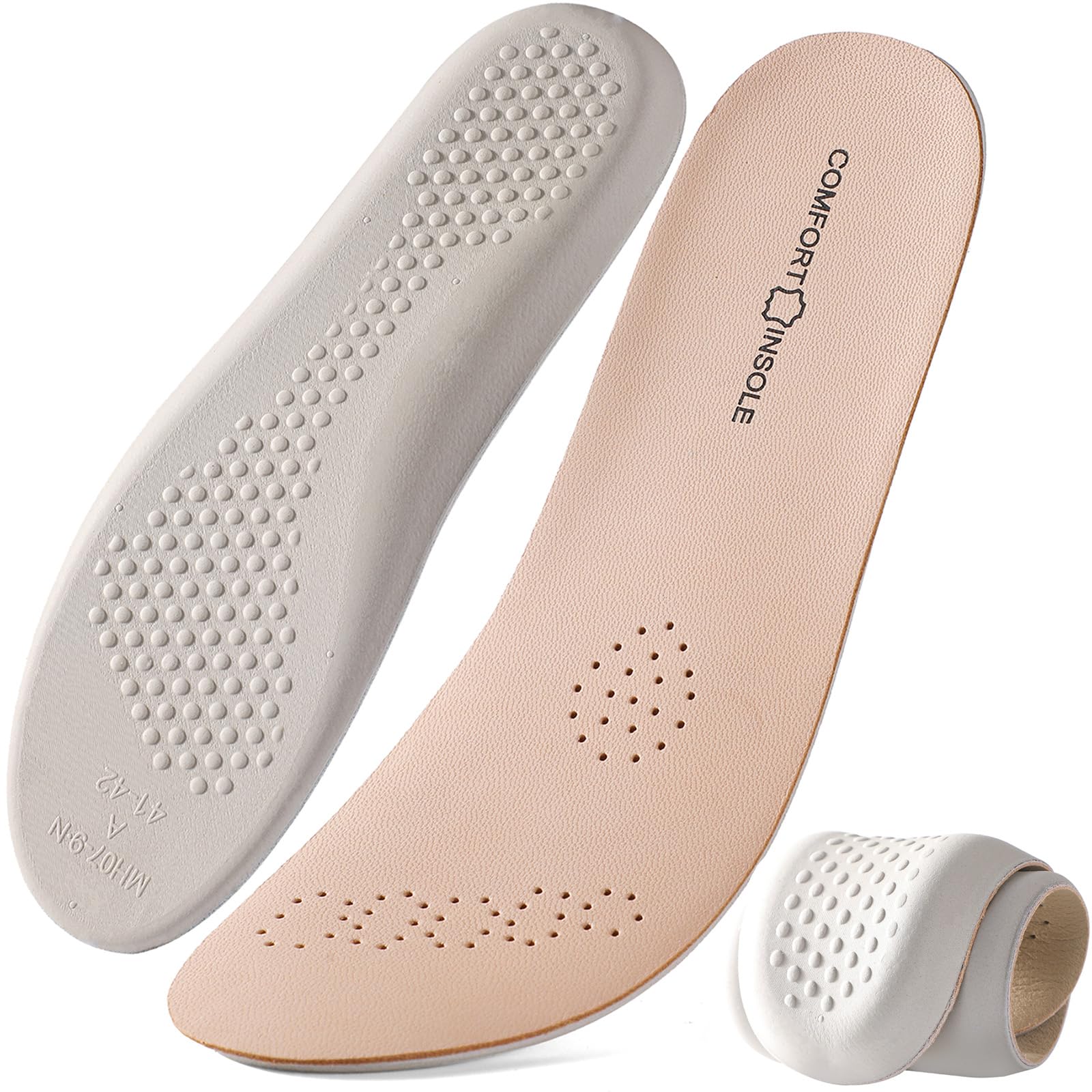 Amazon.com: Leather Sockless Shoe Insoles for Men, Thin Dress Work Boots  Inserts