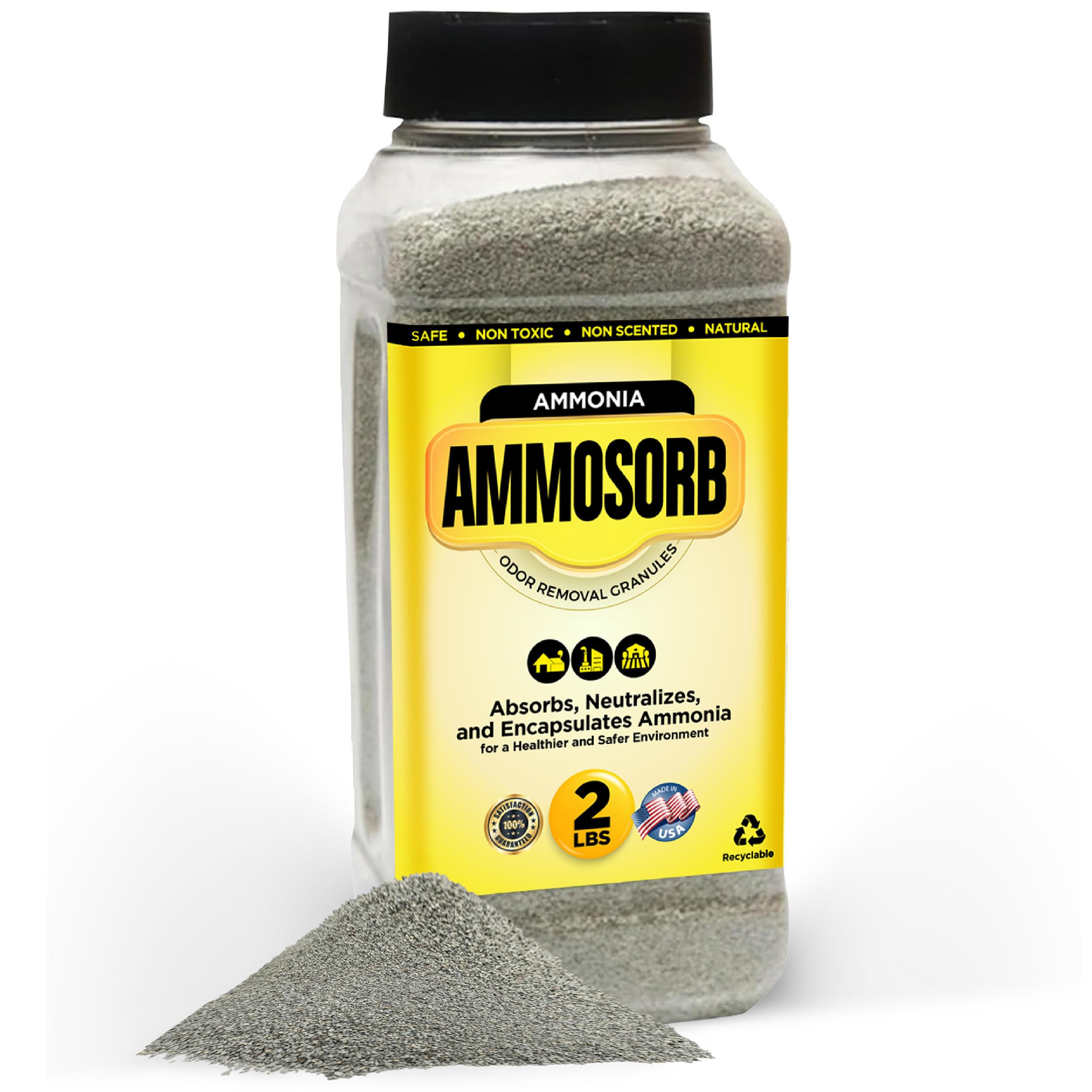 – Natural Ammonia Odor Elimination Deodorizer Granules: 2 lb. – Powerful Odor Eliminator for Strong Odor – Works as Cat Litter Deodorizer, Carpet Deodorizer, and Room Deodorizers for Home