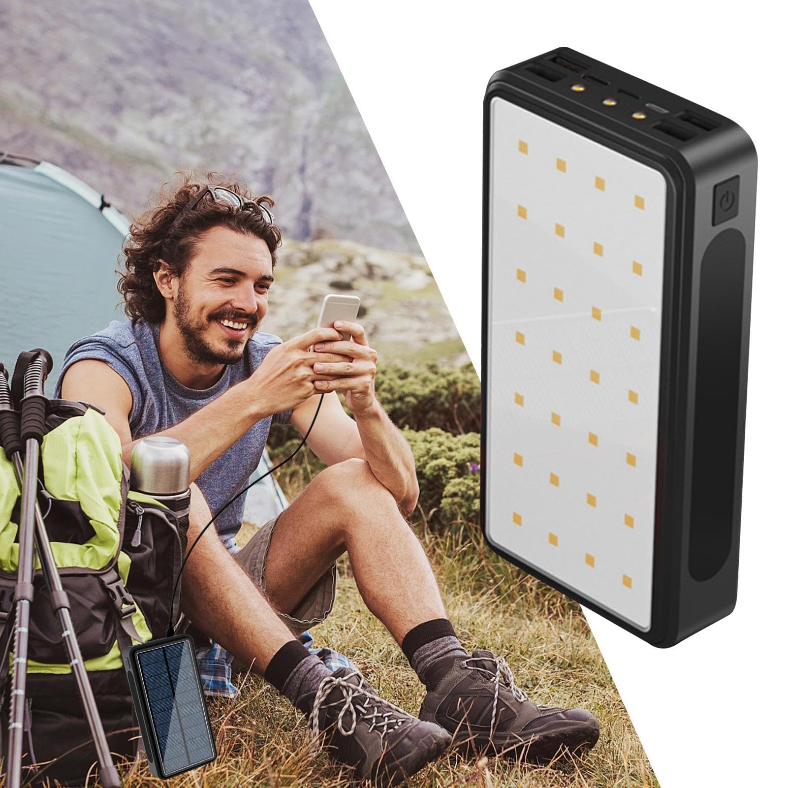 Power bank a energia solare, caricatore portatile per telefono, batteria da 20000 mAh, supporta 4 apparecchiature elettroniche per adulti, adolescenti, uomini, donne, studenti, pendolari