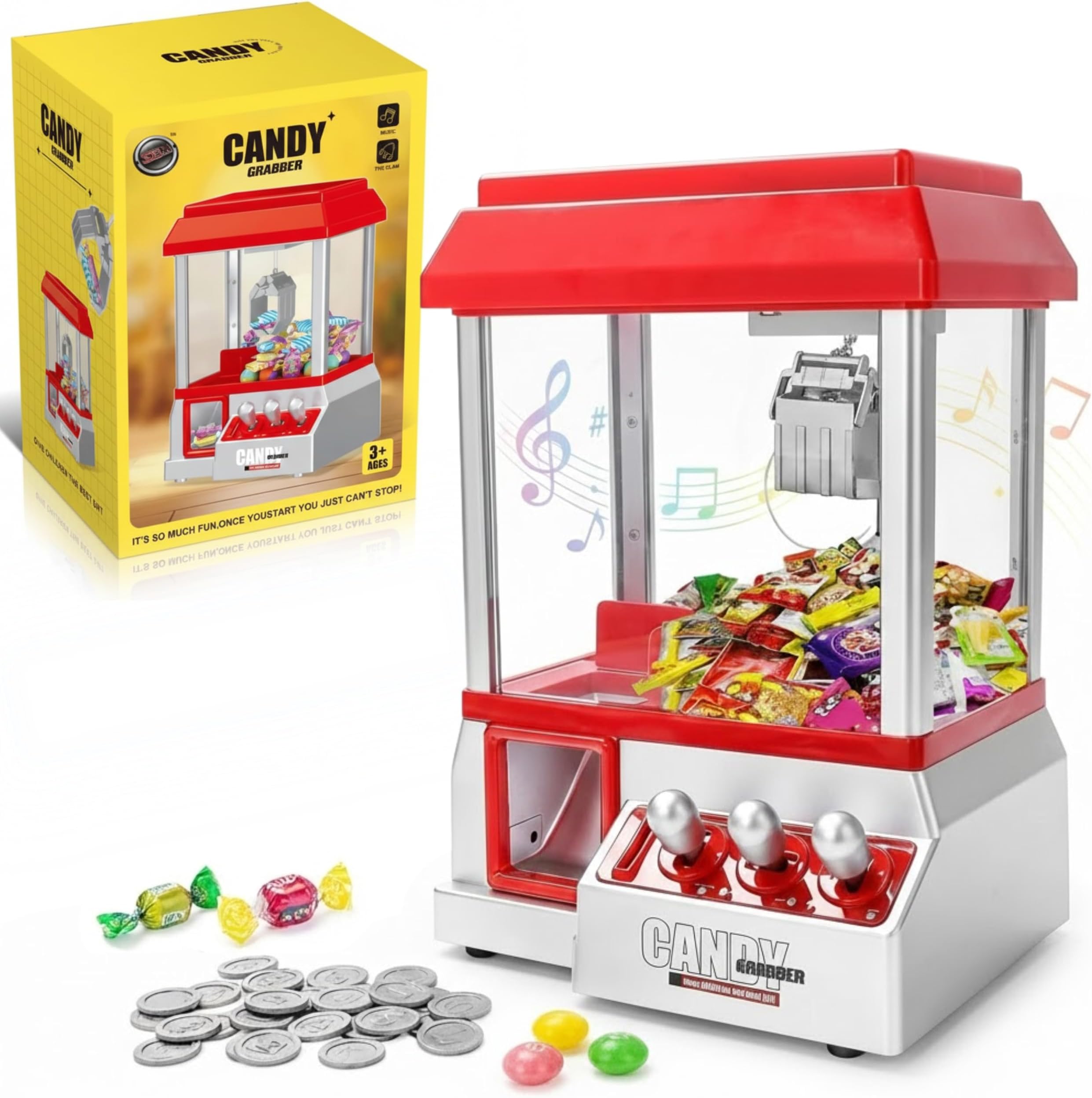 Mini Candy Grabber Machine for Kids | Refillable Claw Arcade Game Toy with Music, 20 Tokens & Dual Power (Battery/Plug-in) | Enhances Focus & Coordination | Perfect Birthday Party Gift