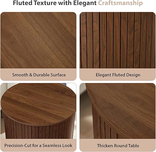 Vista 5 de LEVNARY Juego de 2 mesas auxiliares redondas anidables, mesas auxiliares de media luna con tapas de almacenamiento, mesitas de noche estriadas