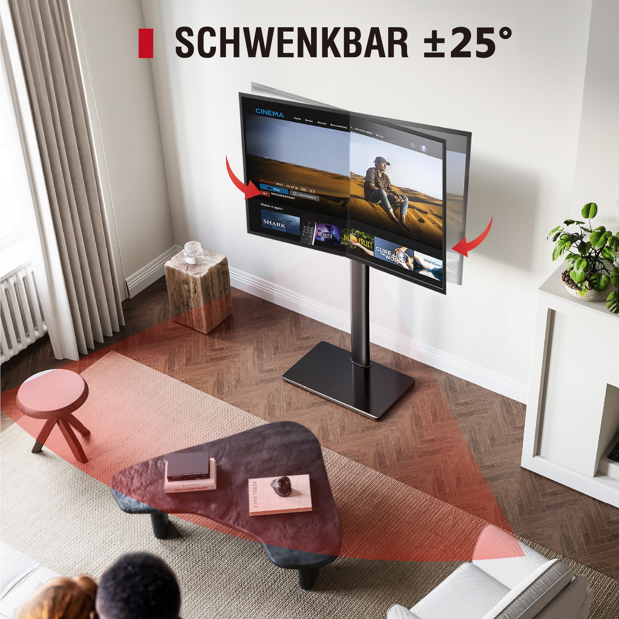 AOKCOS TV Ständer Bodenständer Höher 1.6m für 43-75 85 Zoll Fernseher, Neigbar Schwenkbar Höhenverstellbar Fernsehständer, Universal TV Standfüße Standfuss Max VESA 600x400mm 50KG (Schwarz)